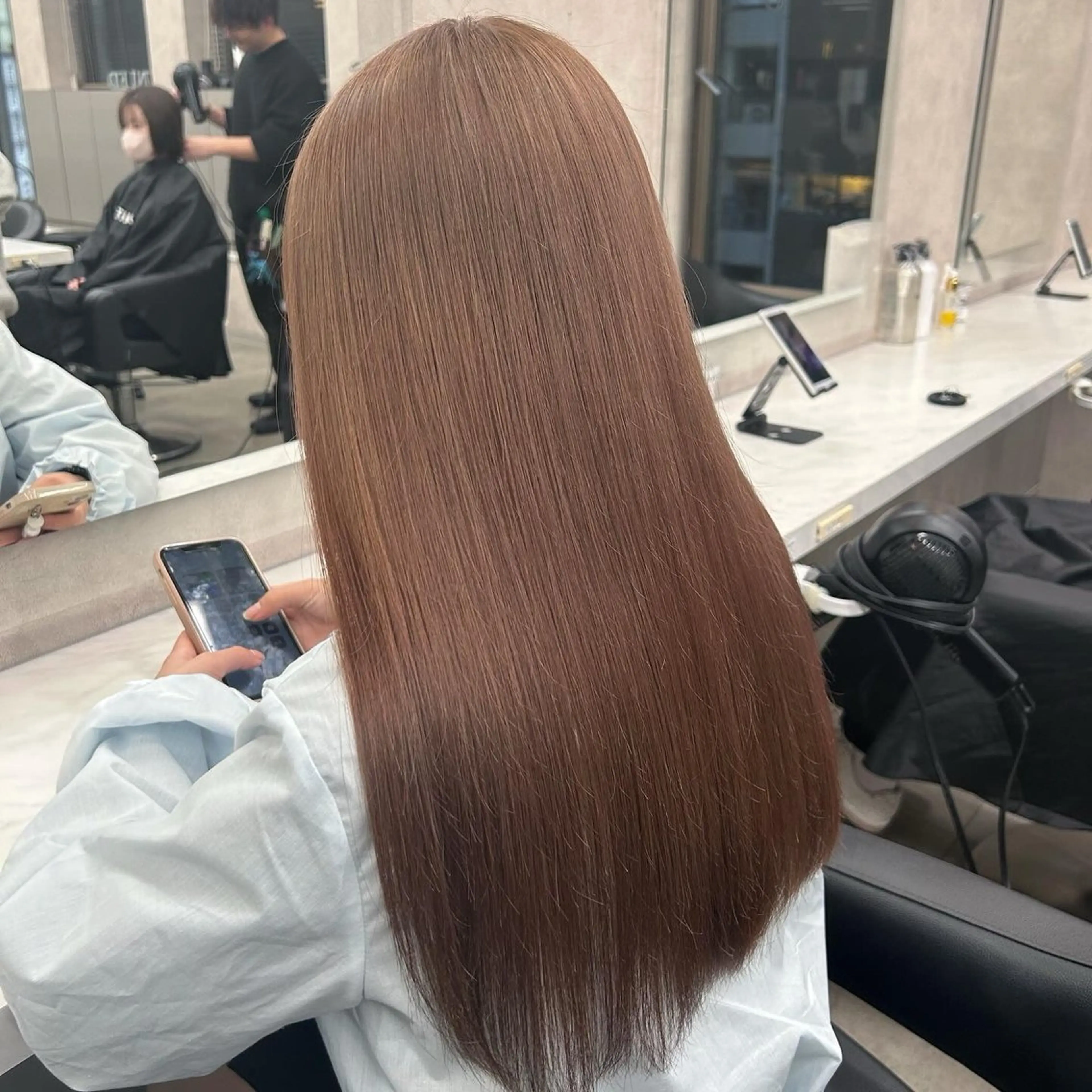 ロング カラー パーマ ヘアアレンジ メンズ キッズ ヘアカラー トリートメント ヘアセット ブリーチなしカラー/ ブラウン/レイヤーのヘアスタイル