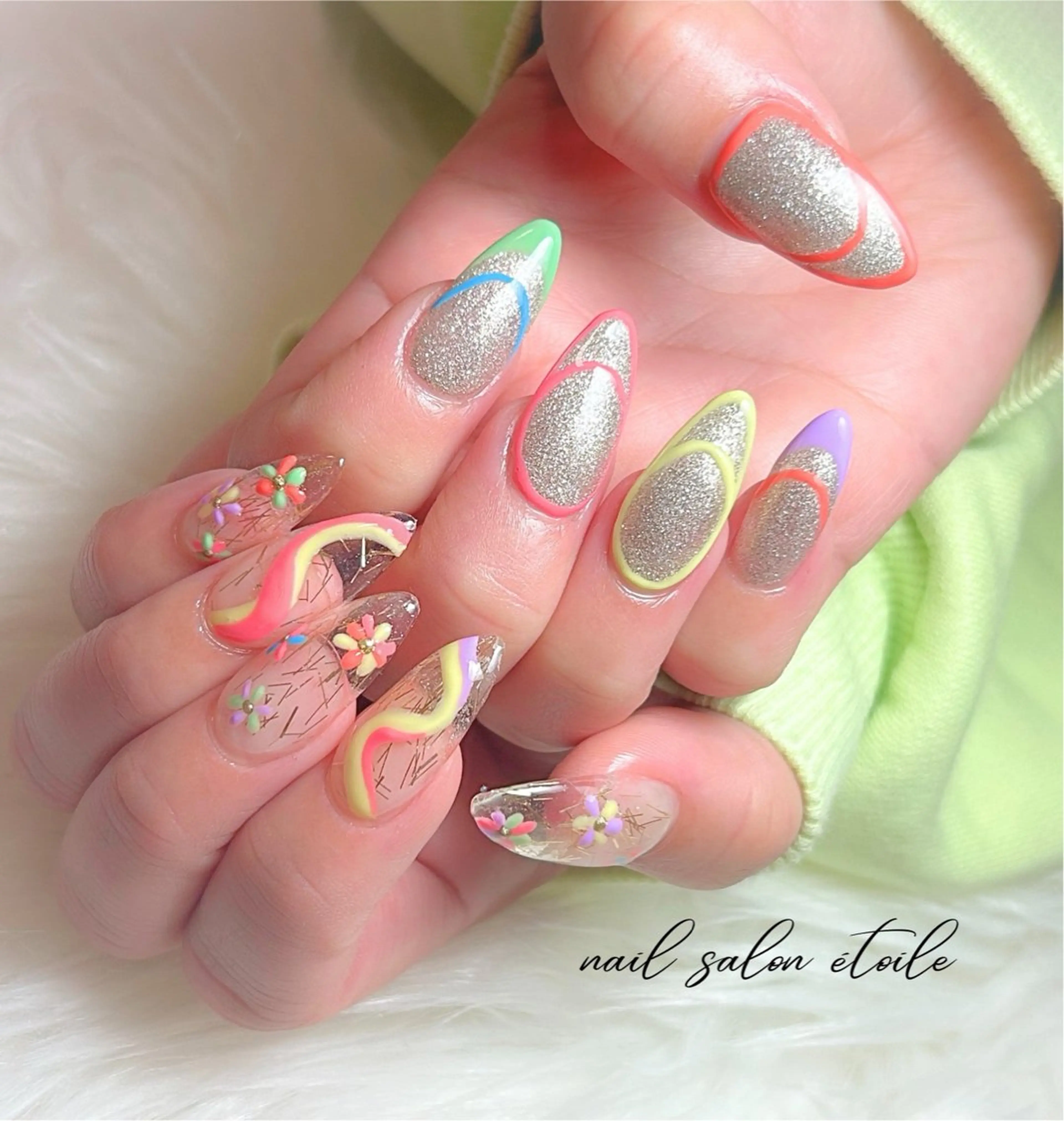 ネイル フラワーネイル ロングネイル 持ち込み パステルネイル ハンドネイル nail salon étoileのネイルデザイン