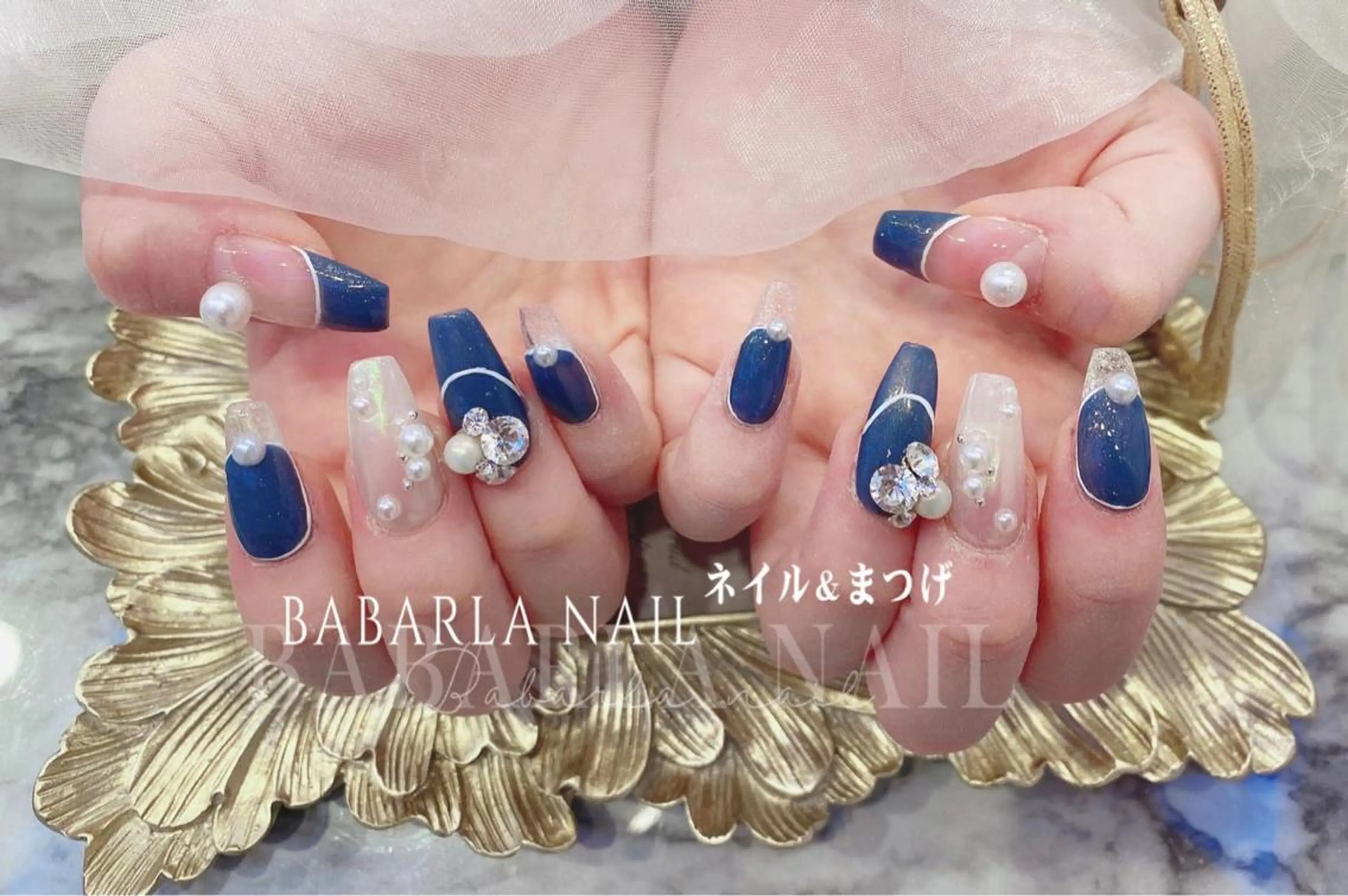 ネイル ブルー フレンチネイル Babarla nailのネイルデザイン