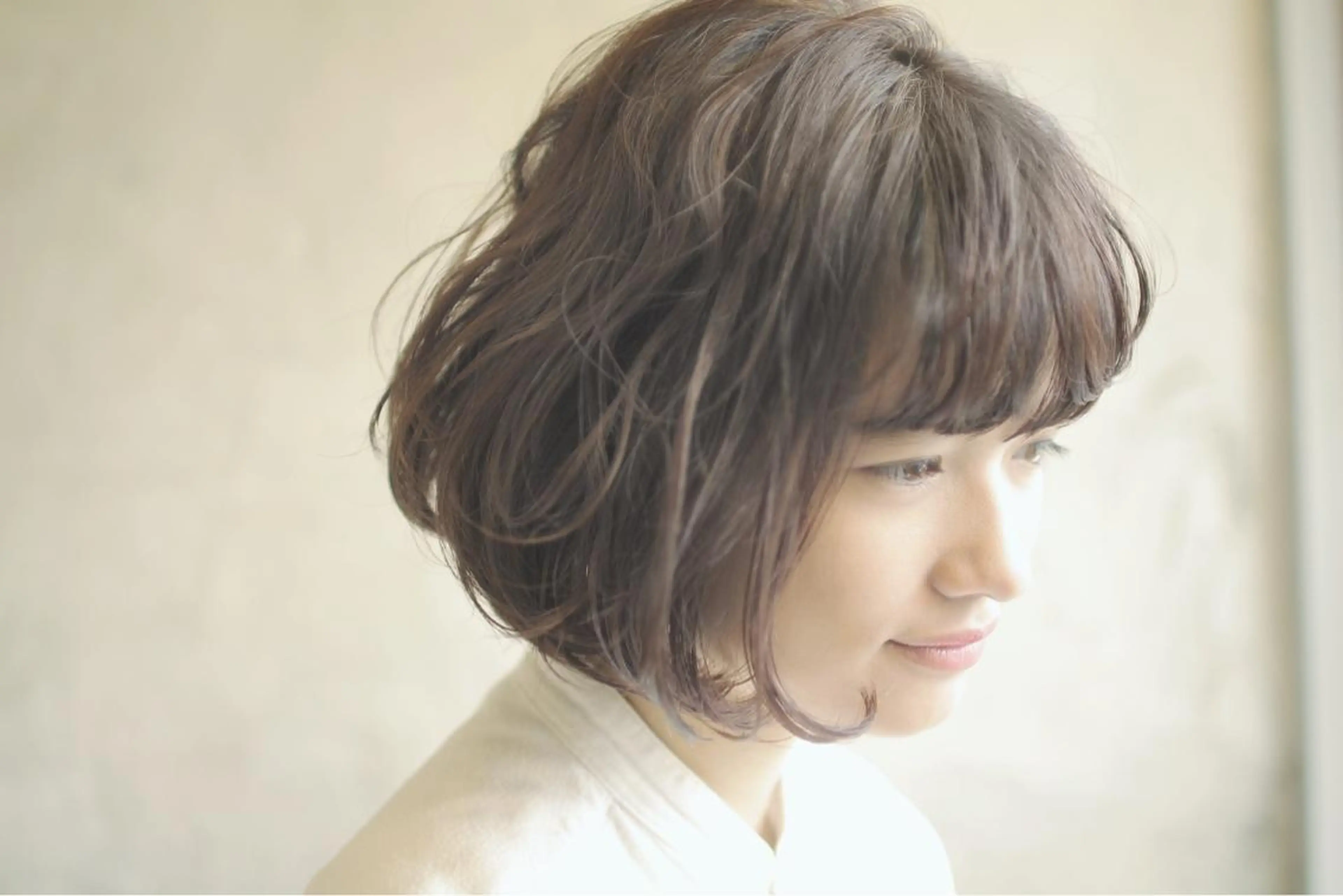 ミディアム パーマ/透明感カラー /ボブ/吉田一生のヘアスタイル
