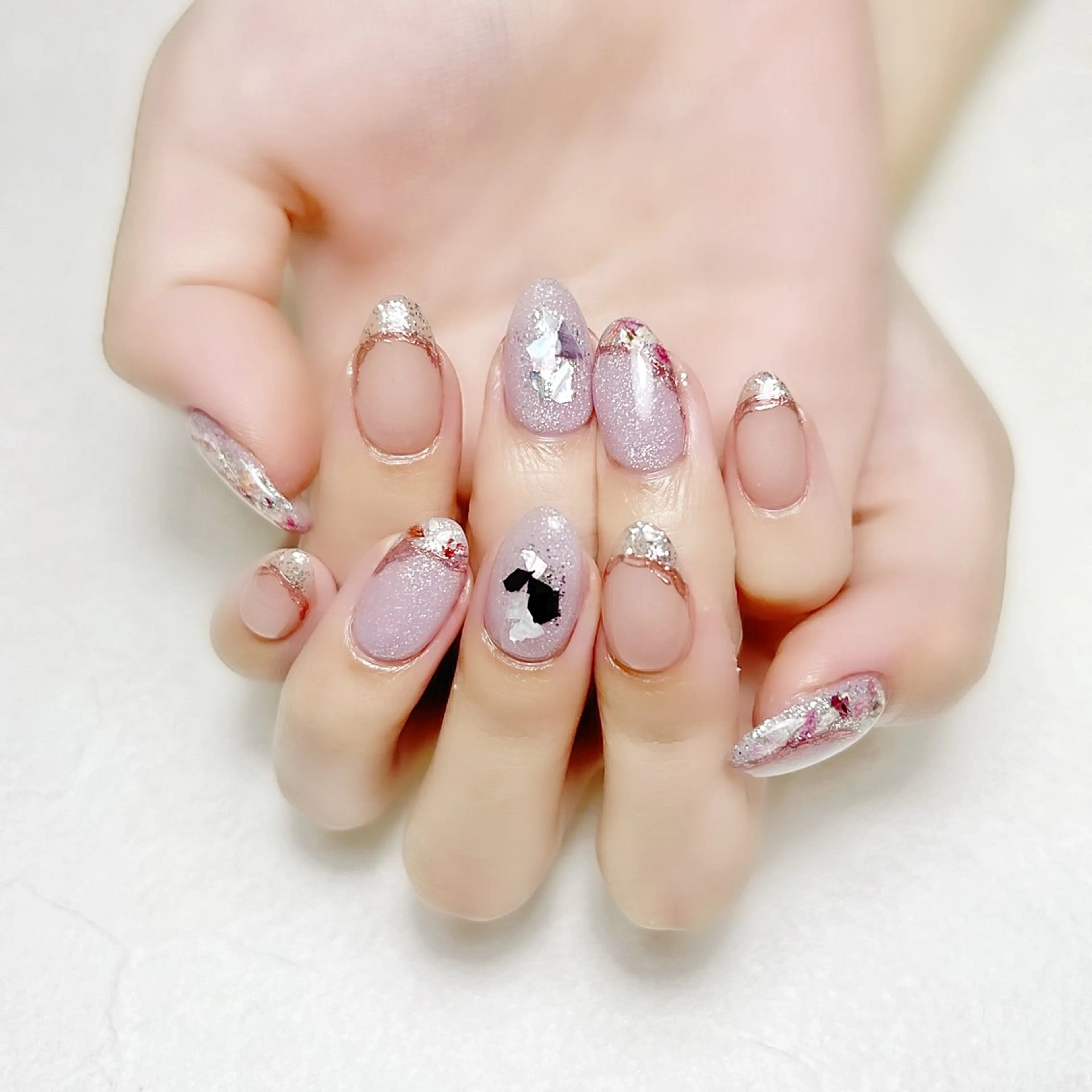 ネイル フレンチネイル キラキラネイル ミラーネイル パープル rouse nail RISATOのネイルデザイン