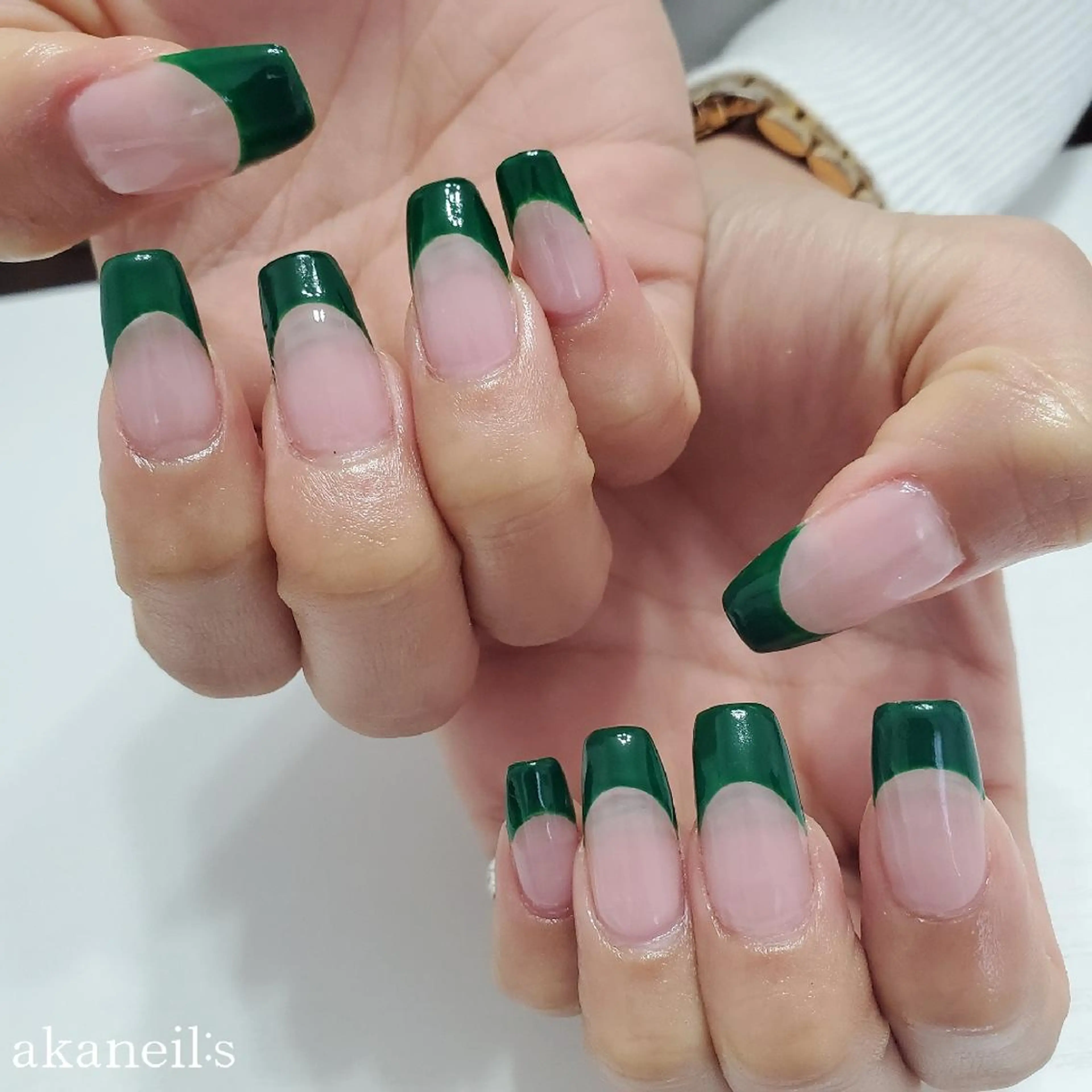 ネイル フレンチネイル グリーン 【akaneils】 アカネのネイルデザイン