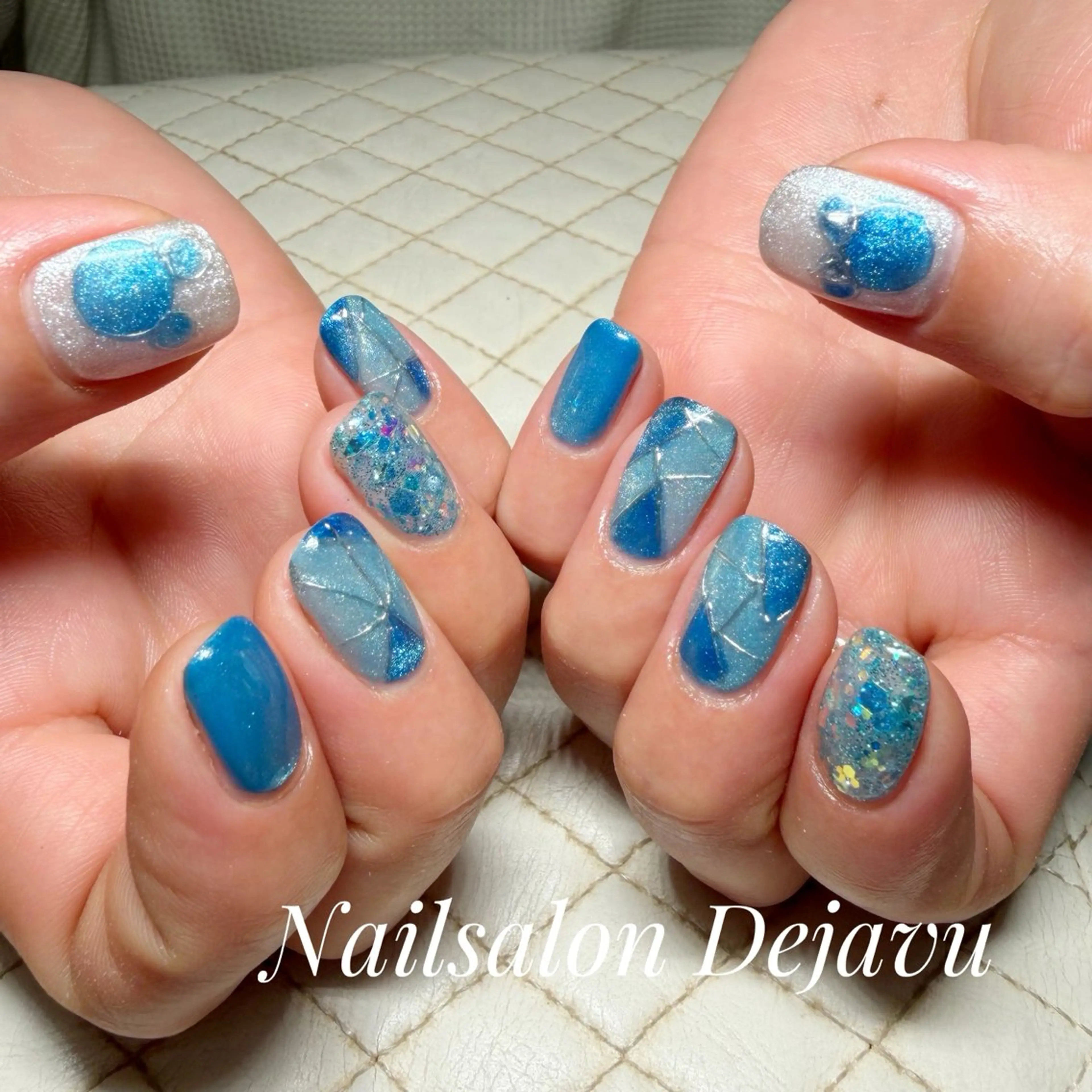 ネイル ブルー 持ち込み ハンドネイル Nailsalon Dejavuのネイルデザイン