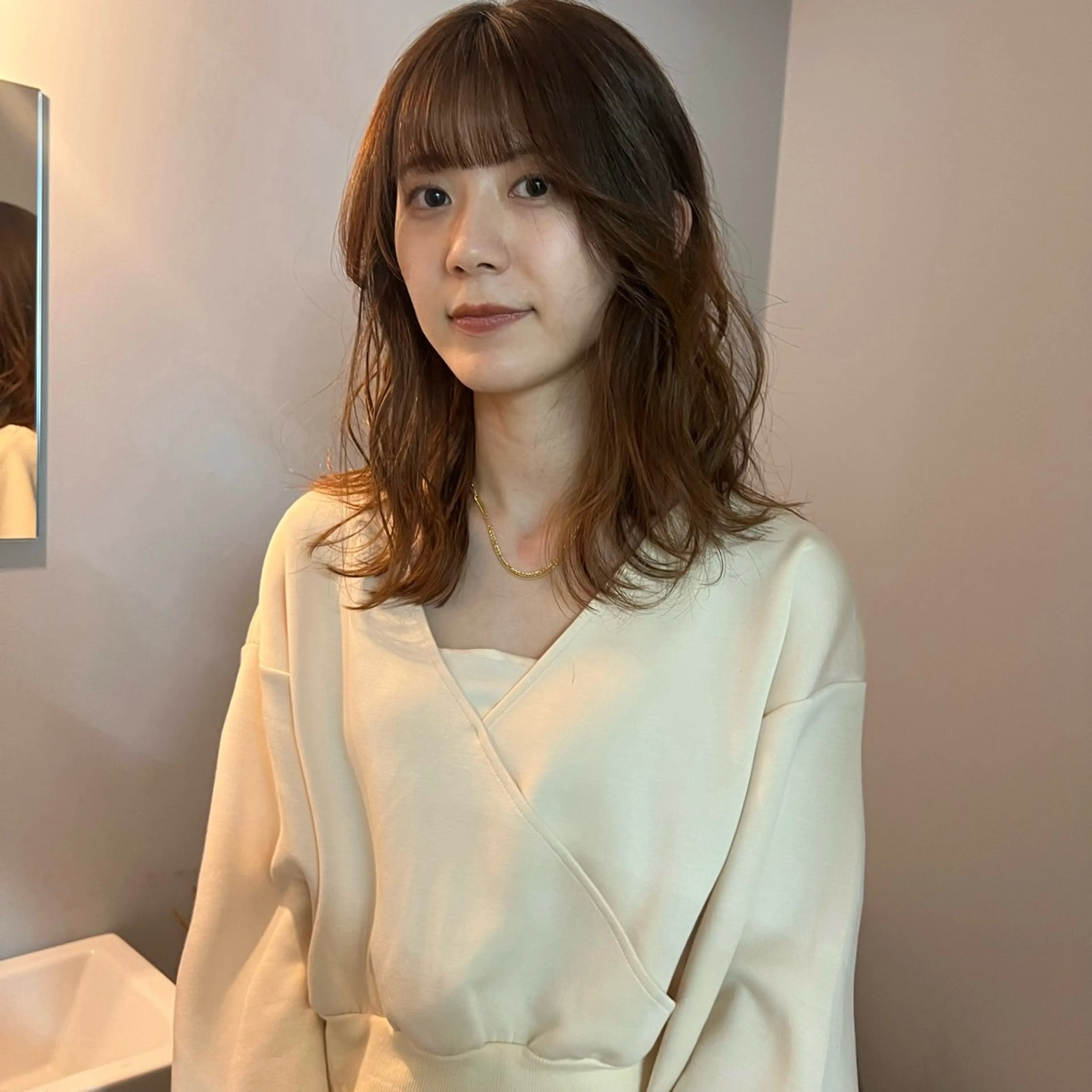 ミディアム 顔周りカット 舟橋耀/ブリーチカラ ー/レイヤーカットのヘアスタイル