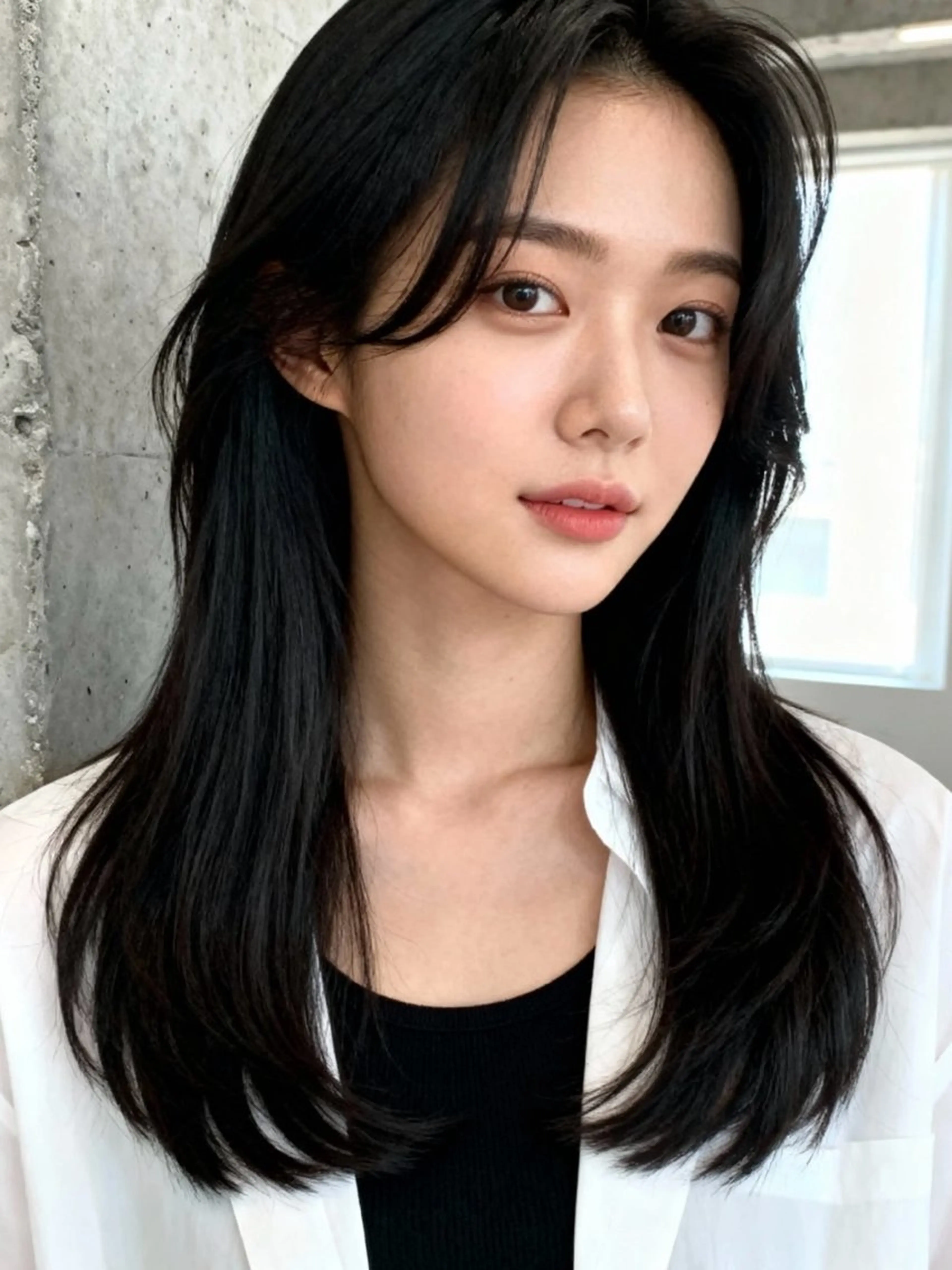 セミロング くびれヘア 顔まわりレイヤー 韓国風ヘア レイヤーカット 小顔カット カット ヘアカラー トリートメント 韓国レイヤーカット 🫧大阪梅田レイヤーのヘアスタイル