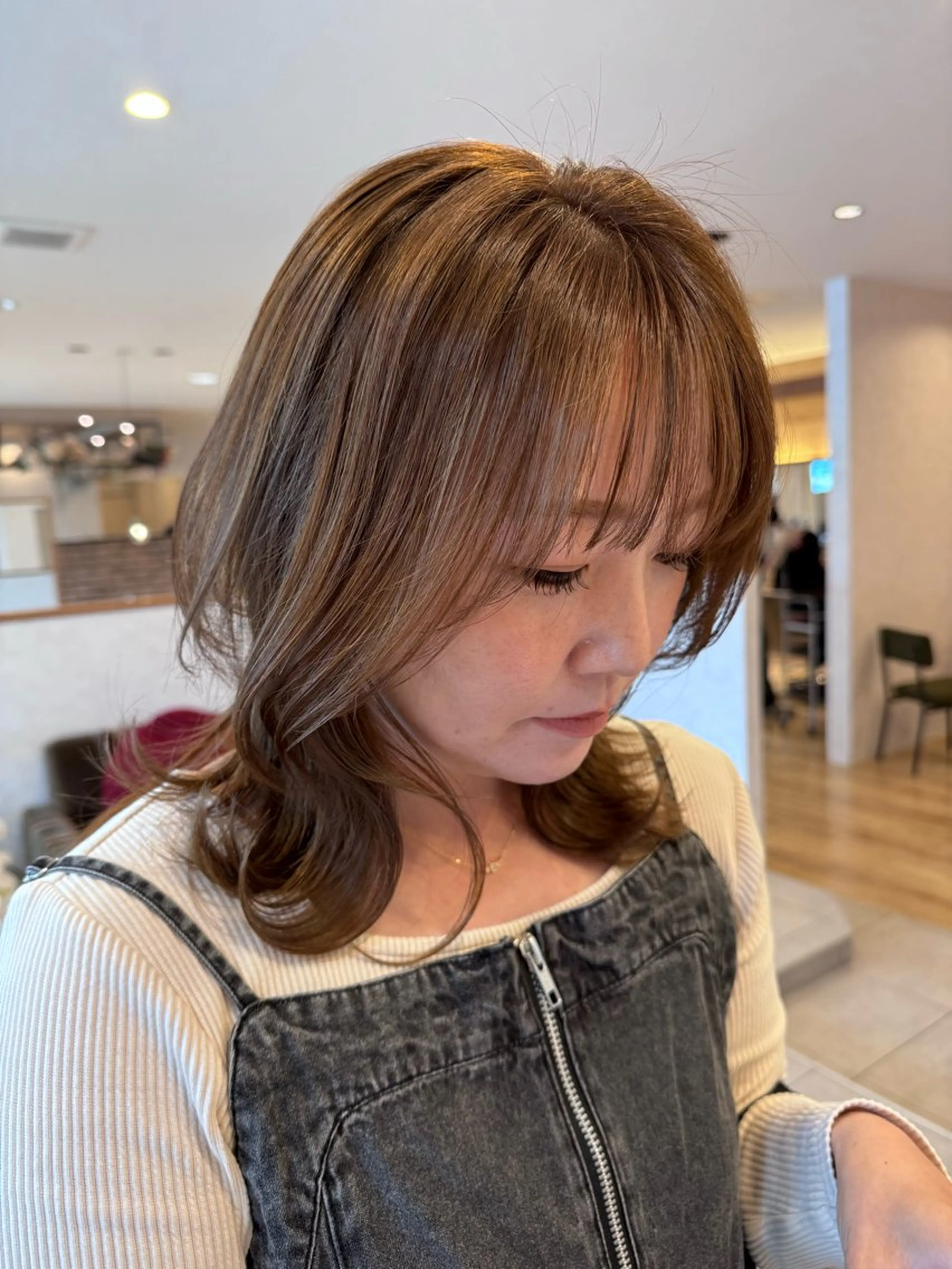 ミディアム カット ヘアカラー トリートメント 福井 珠乃のヘアスタイル