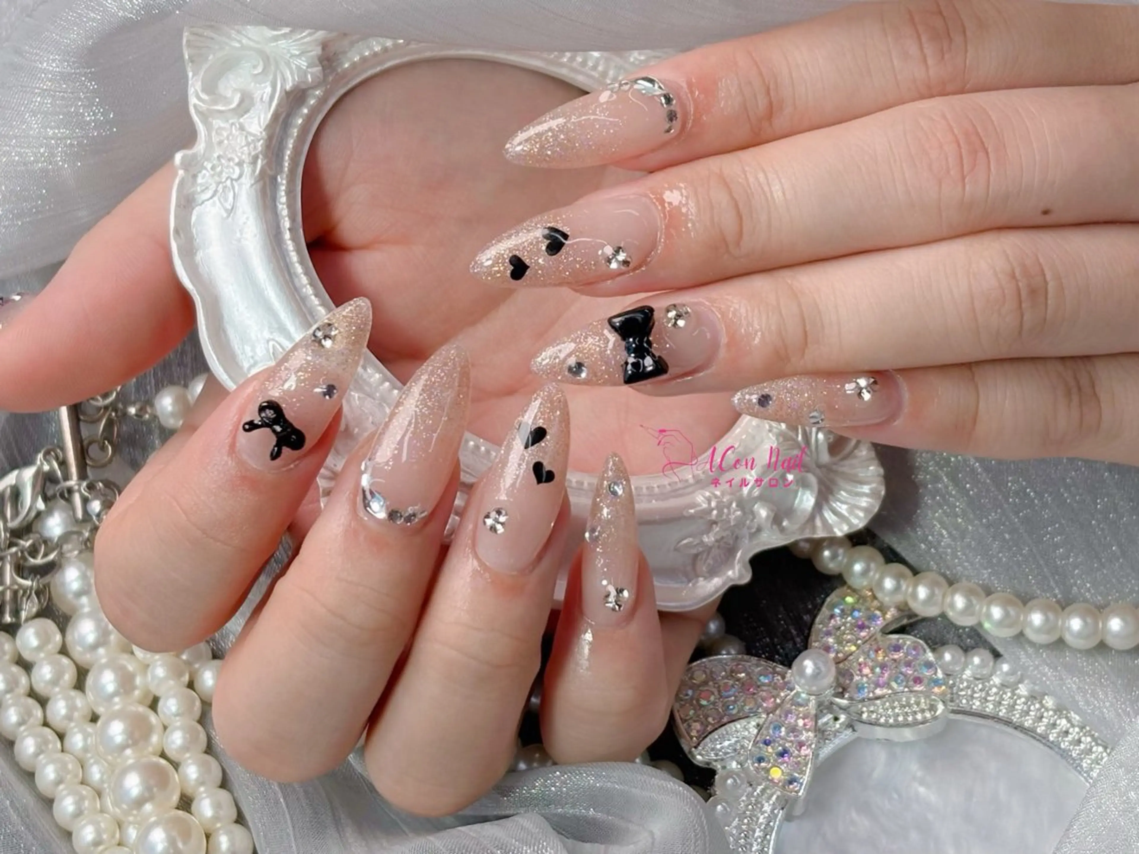 ネイル 桜ネイル 長さ出し フラワーネイル フレンチネイル ジェルネイル ハンドネイル ACon NailSalonのネイルデザイン