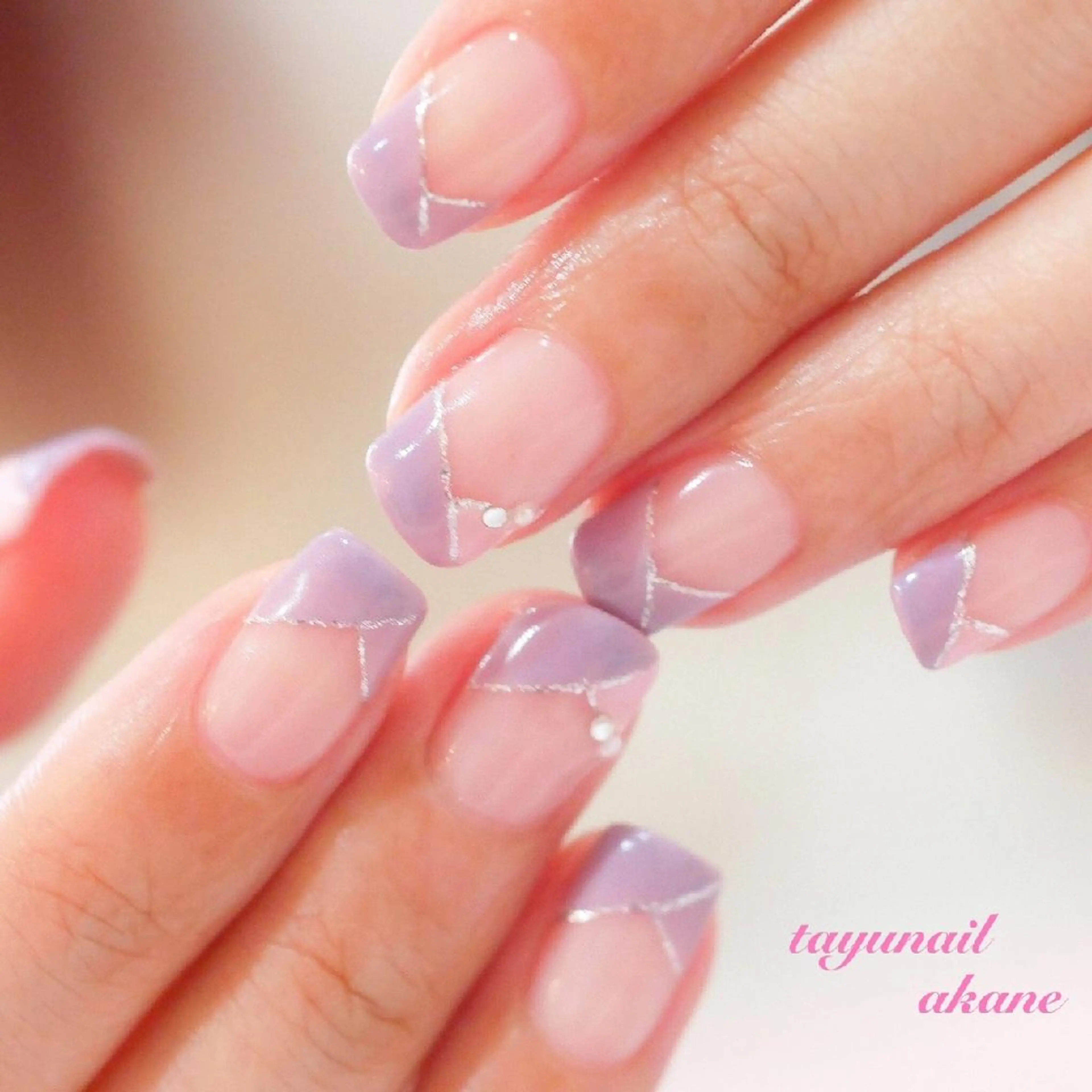 ネイル ブルー フレンチネイル ジェルネイル パラジェル ピンク ネイルサロン 【たゆnail】のネイルデザイン