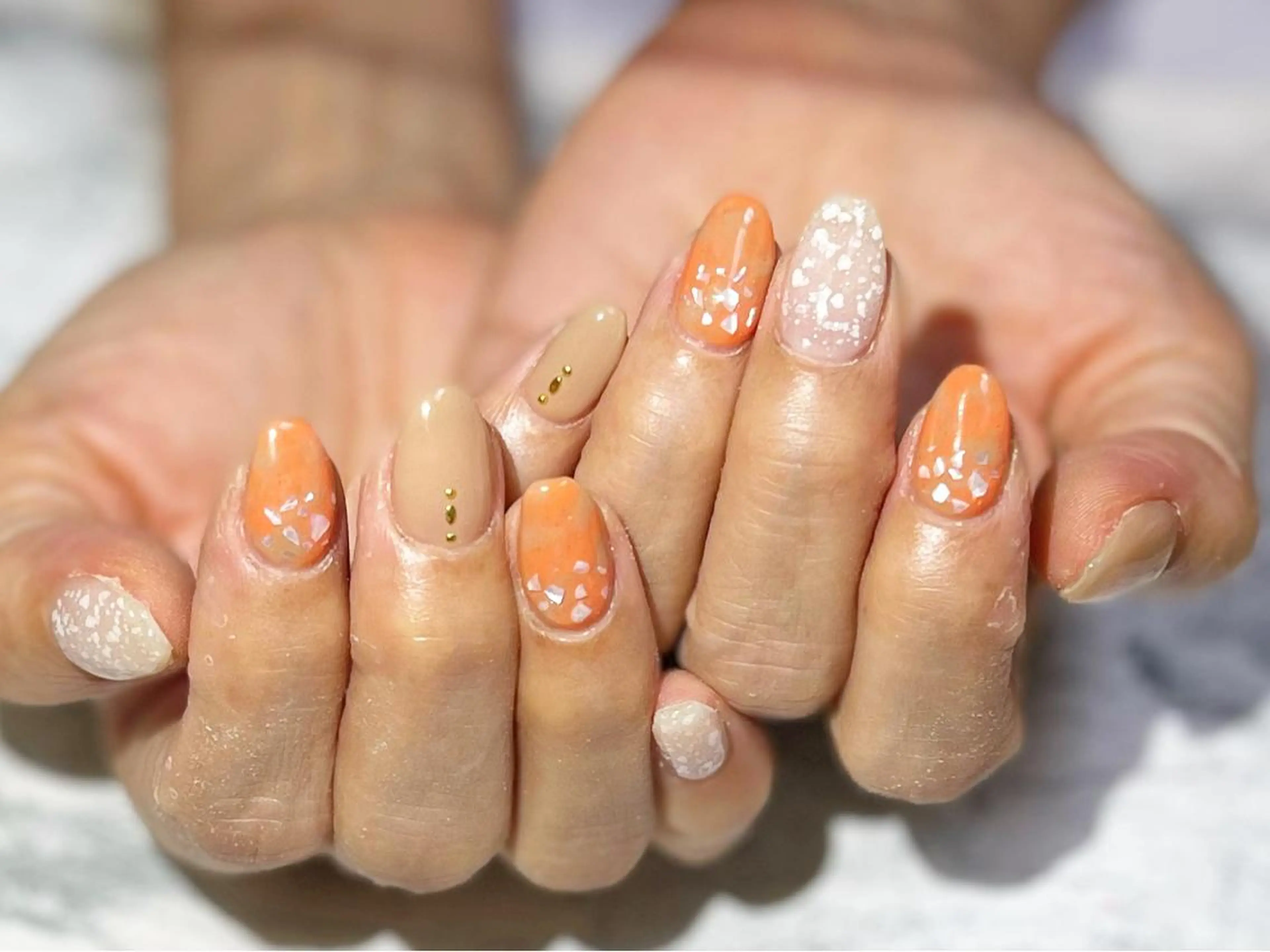 ネイル フットネイル ニュアンスネイル オレンジ シンプルネイル 春ネイル ネイル フフラ所属・nail fufla ♡yamane♡のネイルデザイン