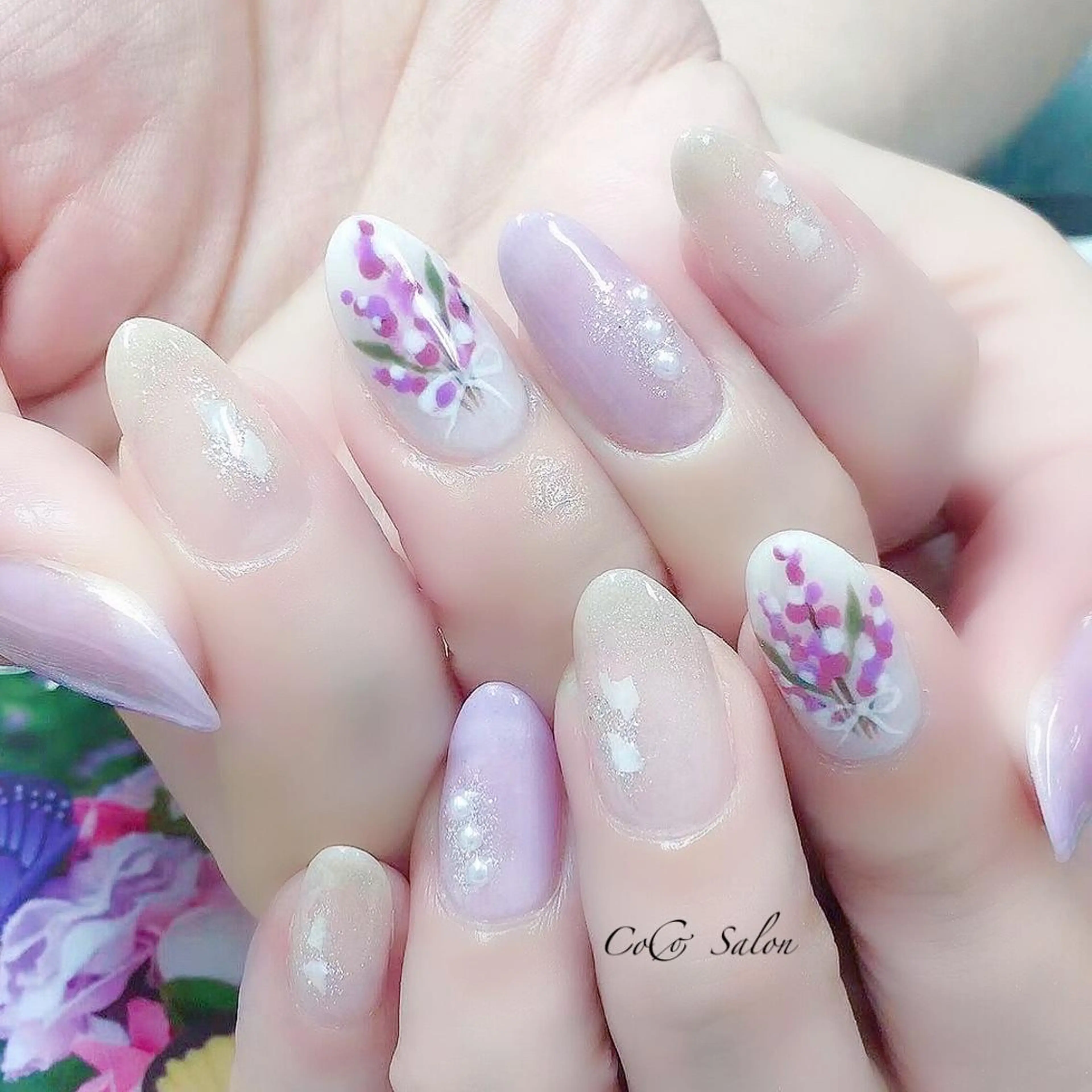 ネイル 長さ出し フラワーネイル ジェルネイル キラキラネイル オフィスネイル ハンドネイル CoCoSalon ネイル/まつ毛予約のネイルデザイン