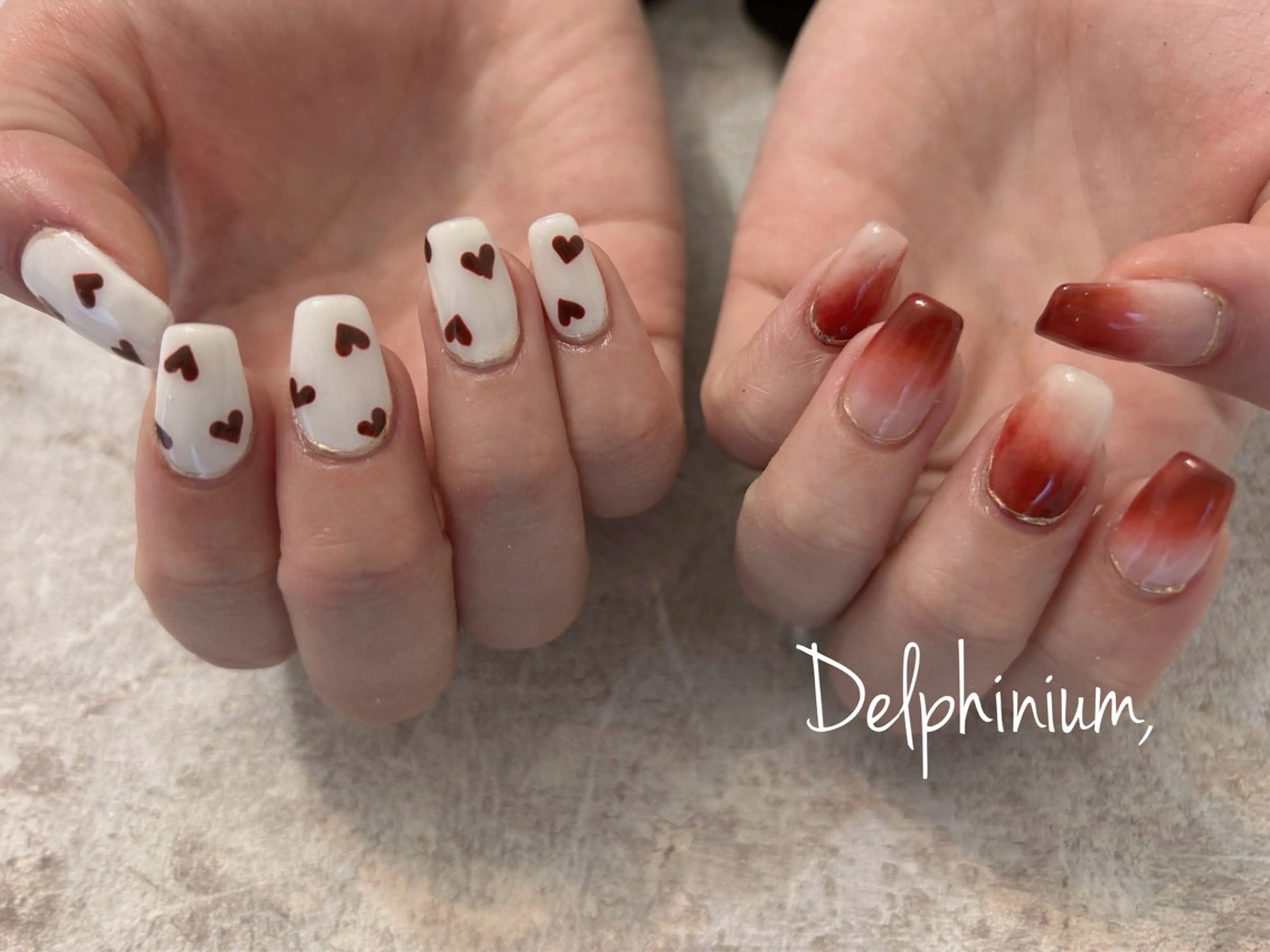 ネイル ハート ニュアンスネイル 赤色 バレンタイン ハンドネイル 岡本 友恵のネイルデザイン