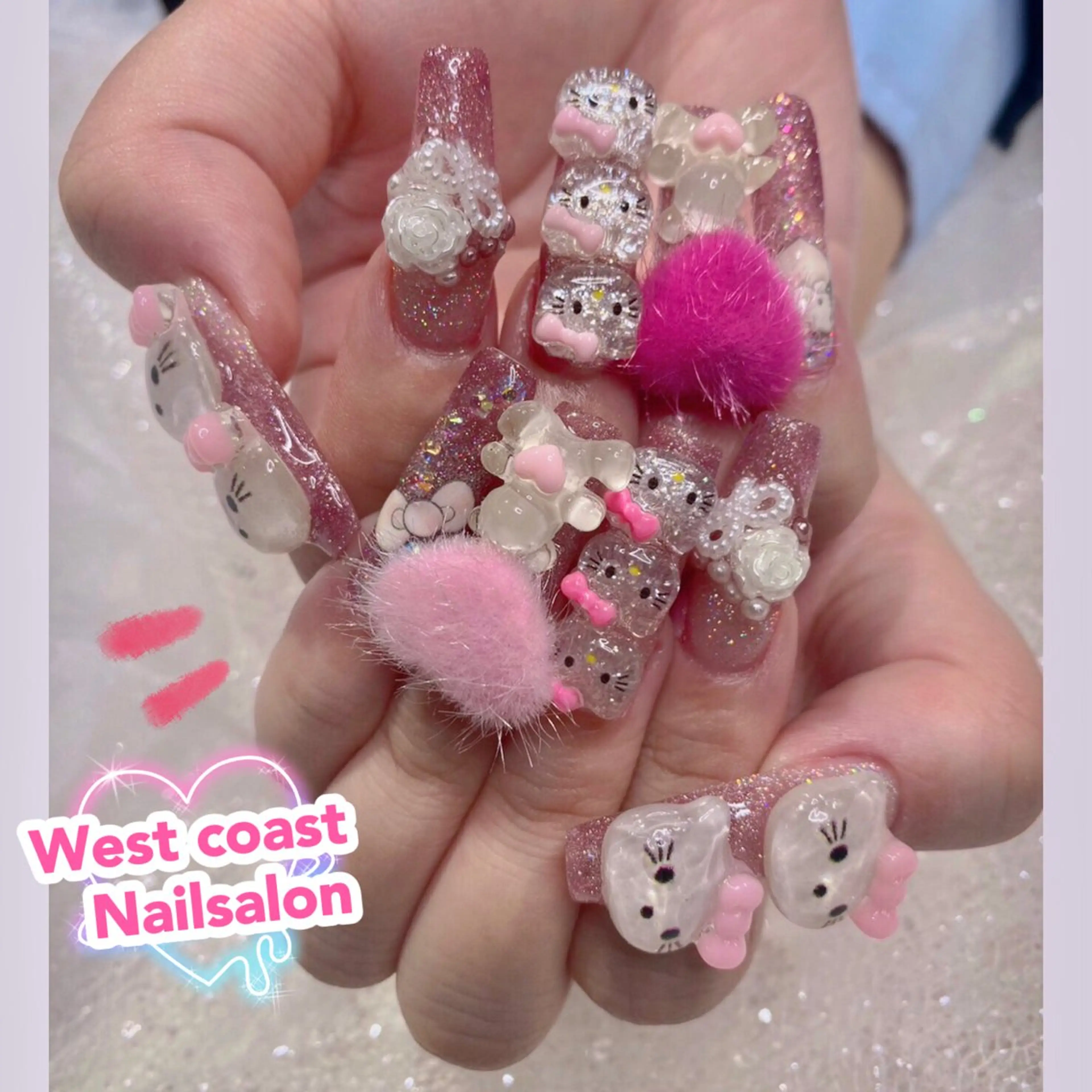 ネイル グラデーション 韓国ネイル マグネットネイル 持ち込み ニュアンスネイル リボン、ガーリー パーツ放題専門店のネイルデザイン