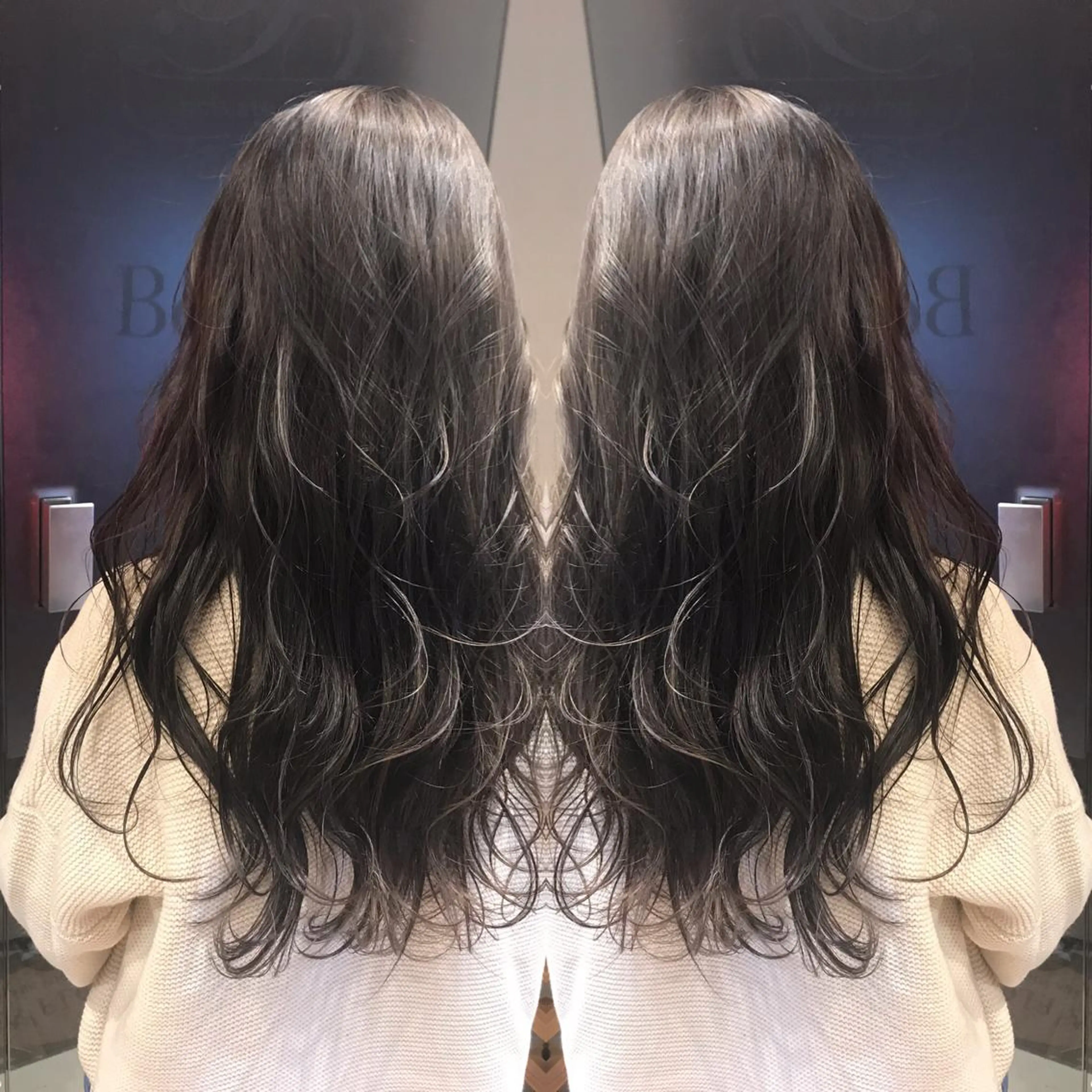 ロング カラー ブリーチ ハイライトカラー シルバー ハイライト ヘアカラー 大久保 隆蔵のヘアスタイル