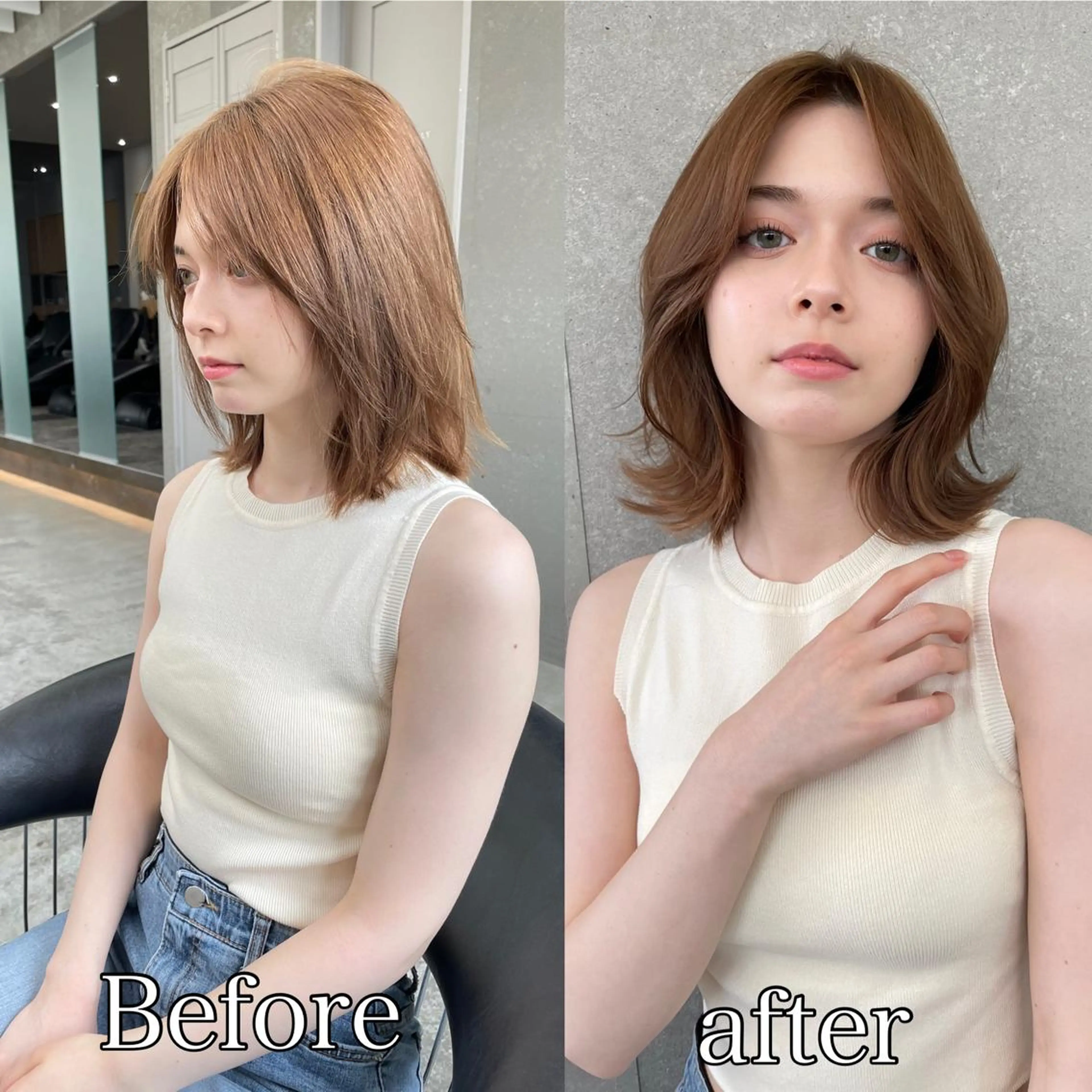 ミディアム カット ヘアカラー トリートメント 山本翔一郎 韓国顔周りレイヤーのヘアスタイル