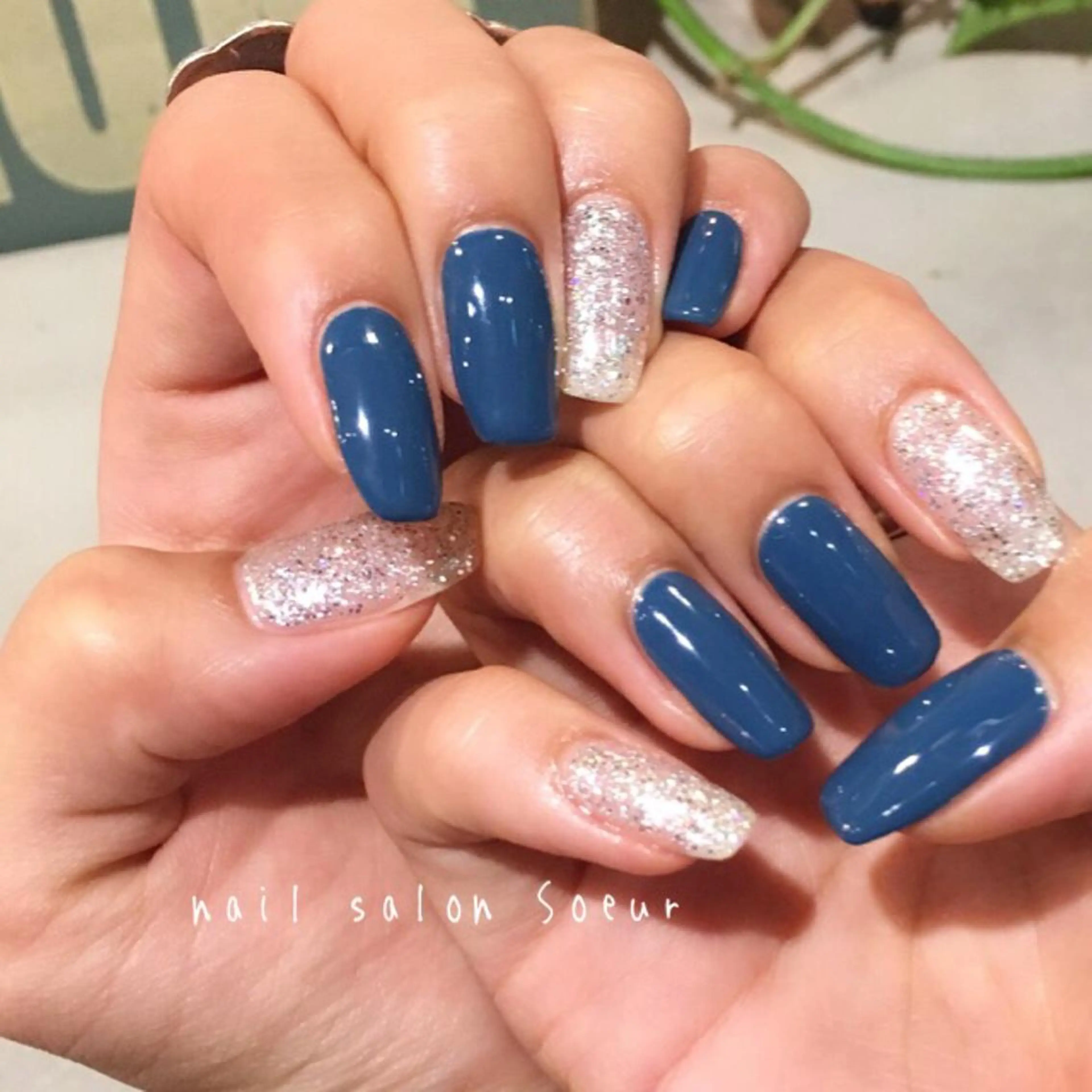ネイル ブルー ジェルネイル キラキラネイル ラメ(グリッター) ワンカラーネイル nail salon Soeurのネイルデザイン