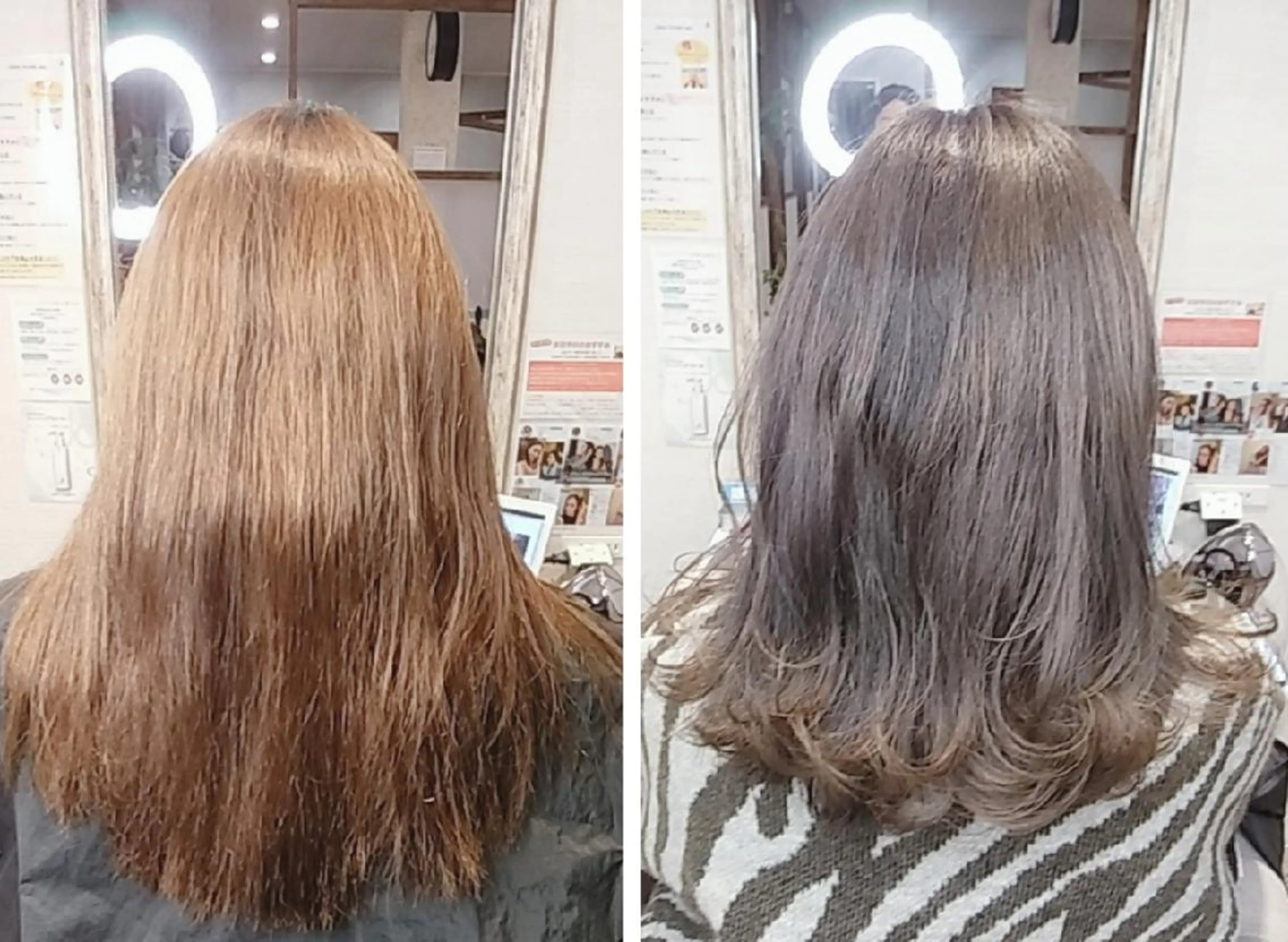 セミロング カラー アッシュ ブリーチ オレンジ 髪質改善 縮毛矯正 kijima ricoのヘアスタイル