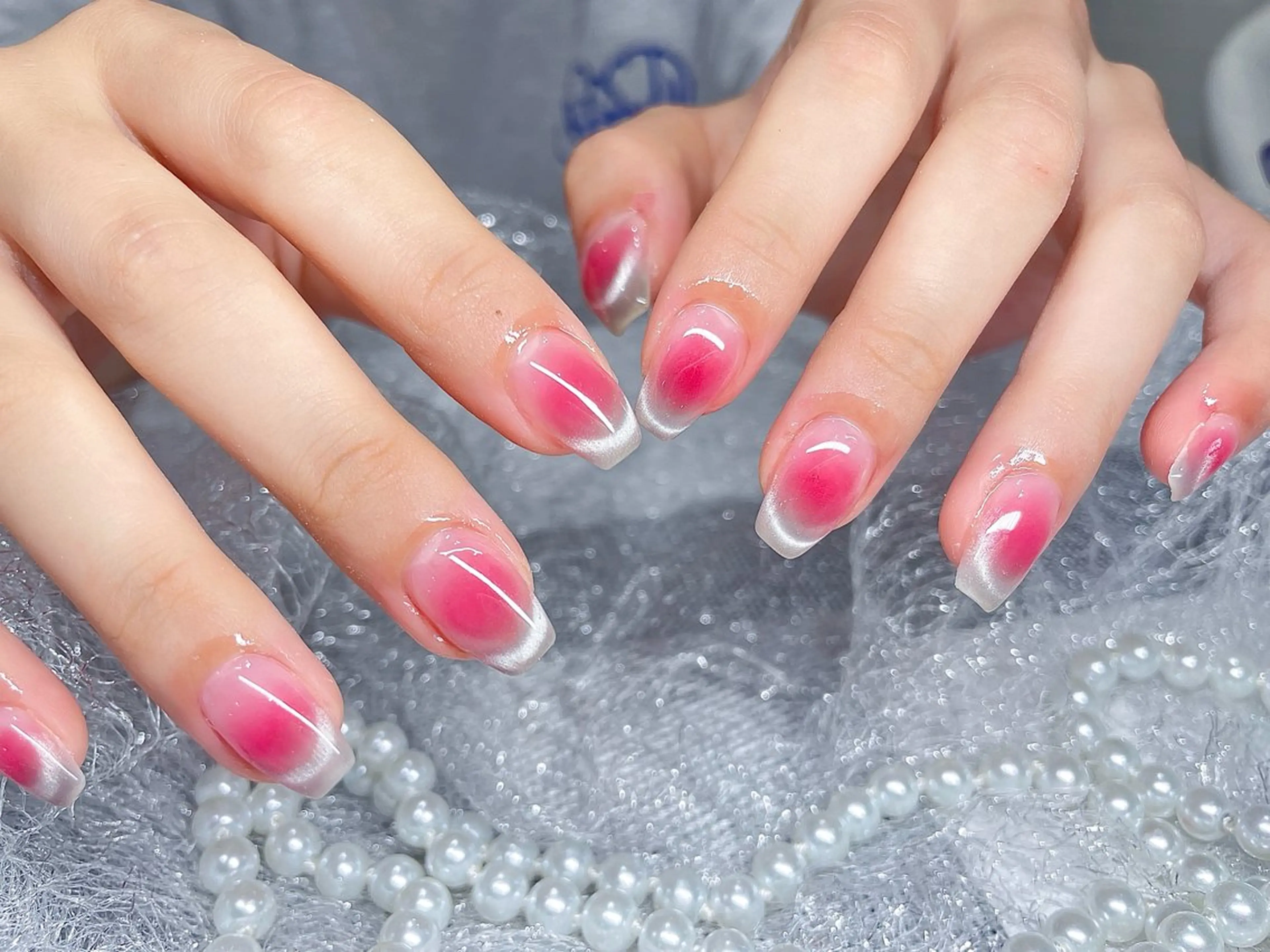 ネイル 長さ出し フットネイル フレンチネイル ジェルネイル ガラスフレンチ More Glam渋谷店のネイルデザイン