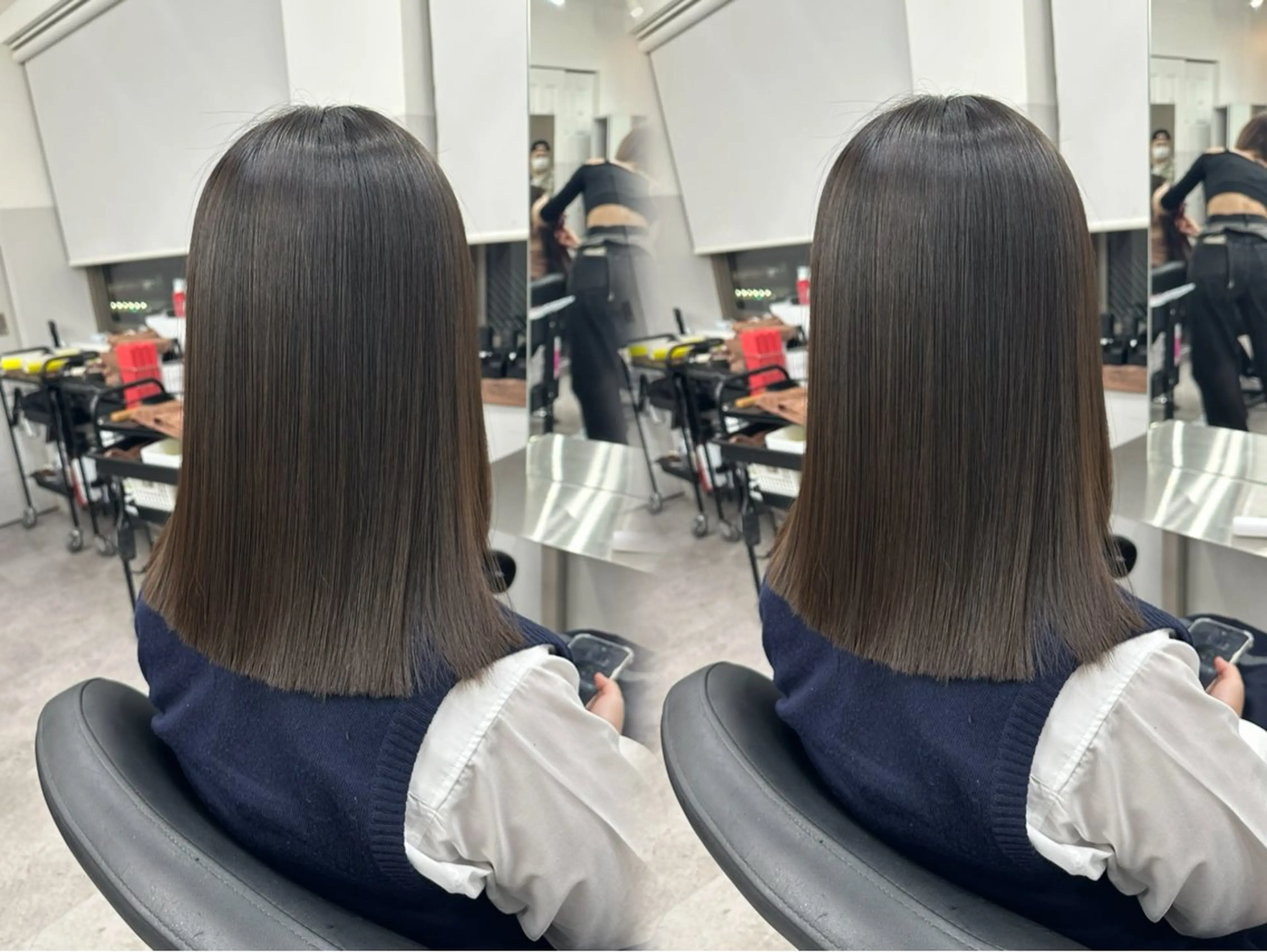 ミディアム 縮毛矯正 トリートメント 🫧とぅるん艶髪🫧 透明感カラー×猿渡のヘアスタイル