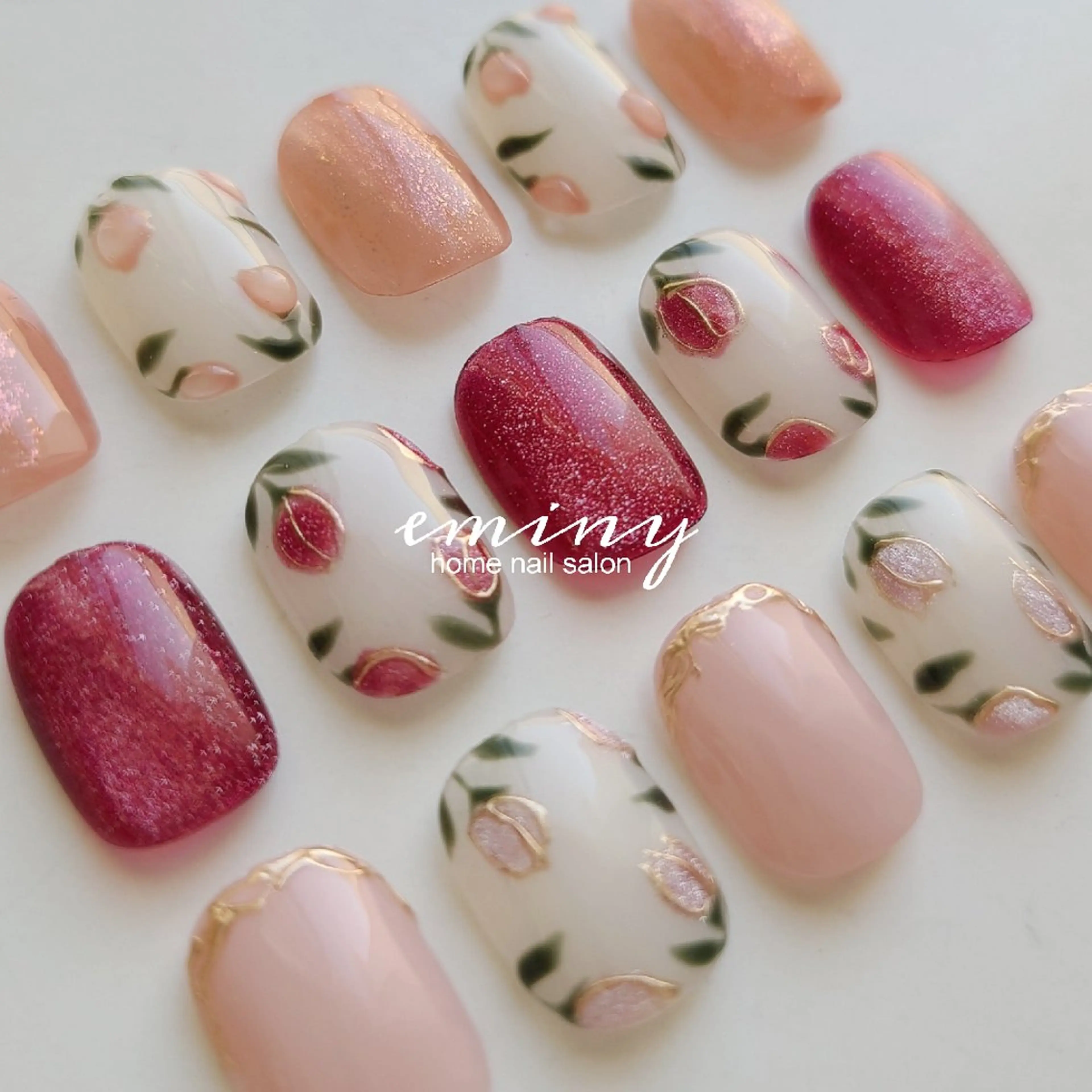ネイル フラワーネイル ジェルネイル 韓国ネイル マグネットネイル ミラーネイル ハンドネイル nail salon  eminyのネイルデザイン