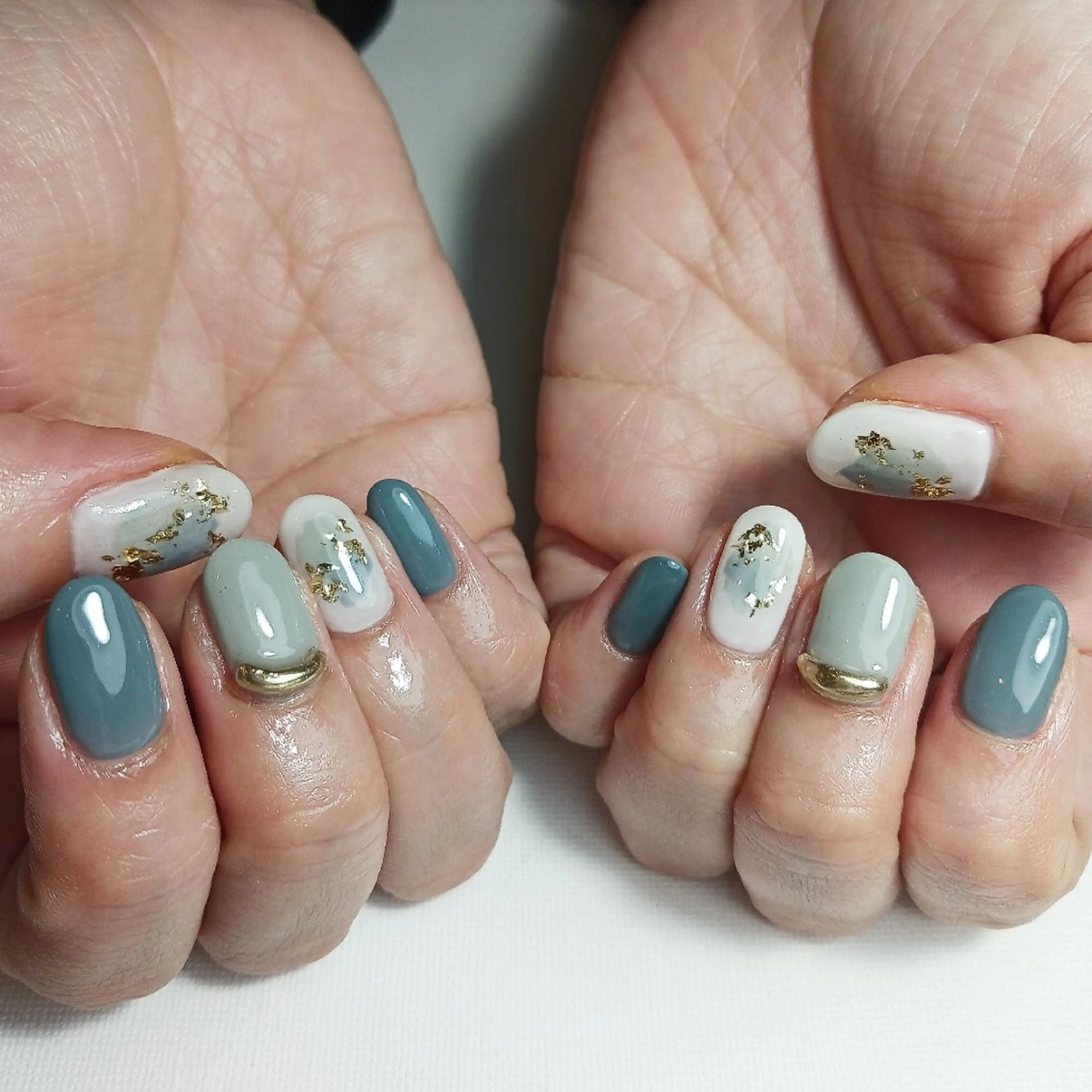 ネイル ブルー ジェルネイル 持ち込み ショートネイル owlnail /持込みデザイン専門のネイルデザイン