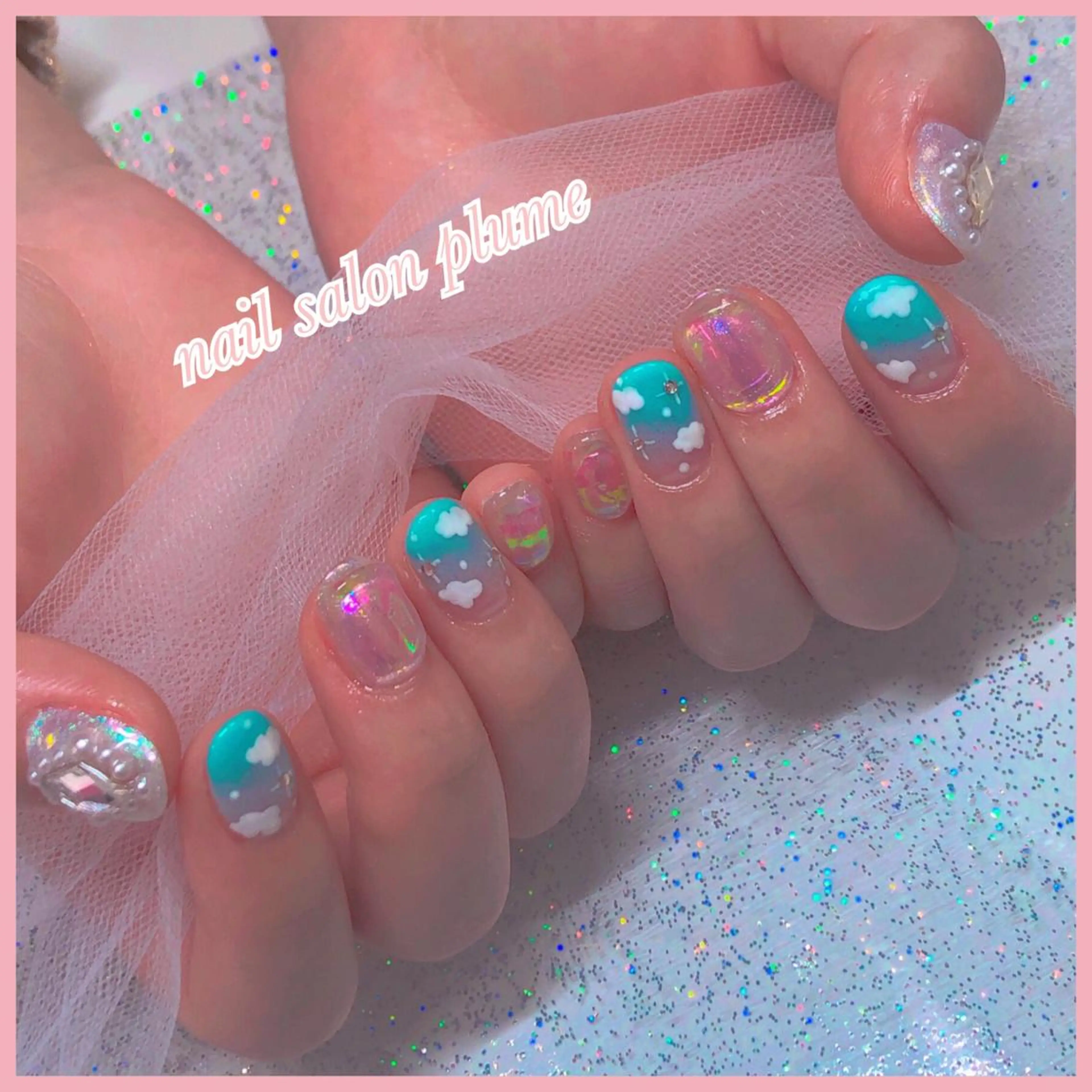 ネイル アートネイル オーロラネイル ハート 氷ネイル・うるうるネイル キラキラネイル ハンドネイル plume nail ☆韓国ネイルのネイルデザイン