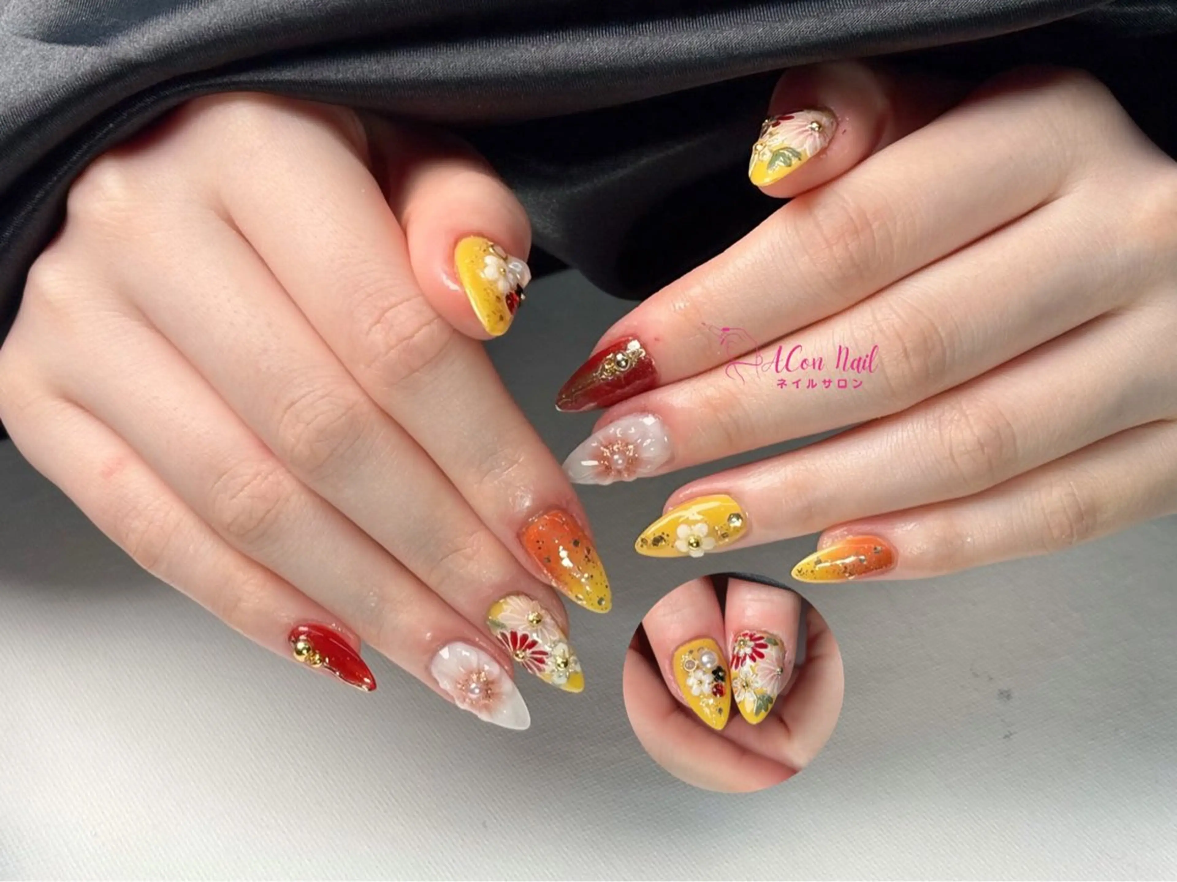 ネイル 桜ネイル 長さ出し フラワーネイル フレンチネイル ジェルネイル ハンドネイル ACon NailSalonのネイルデザイン