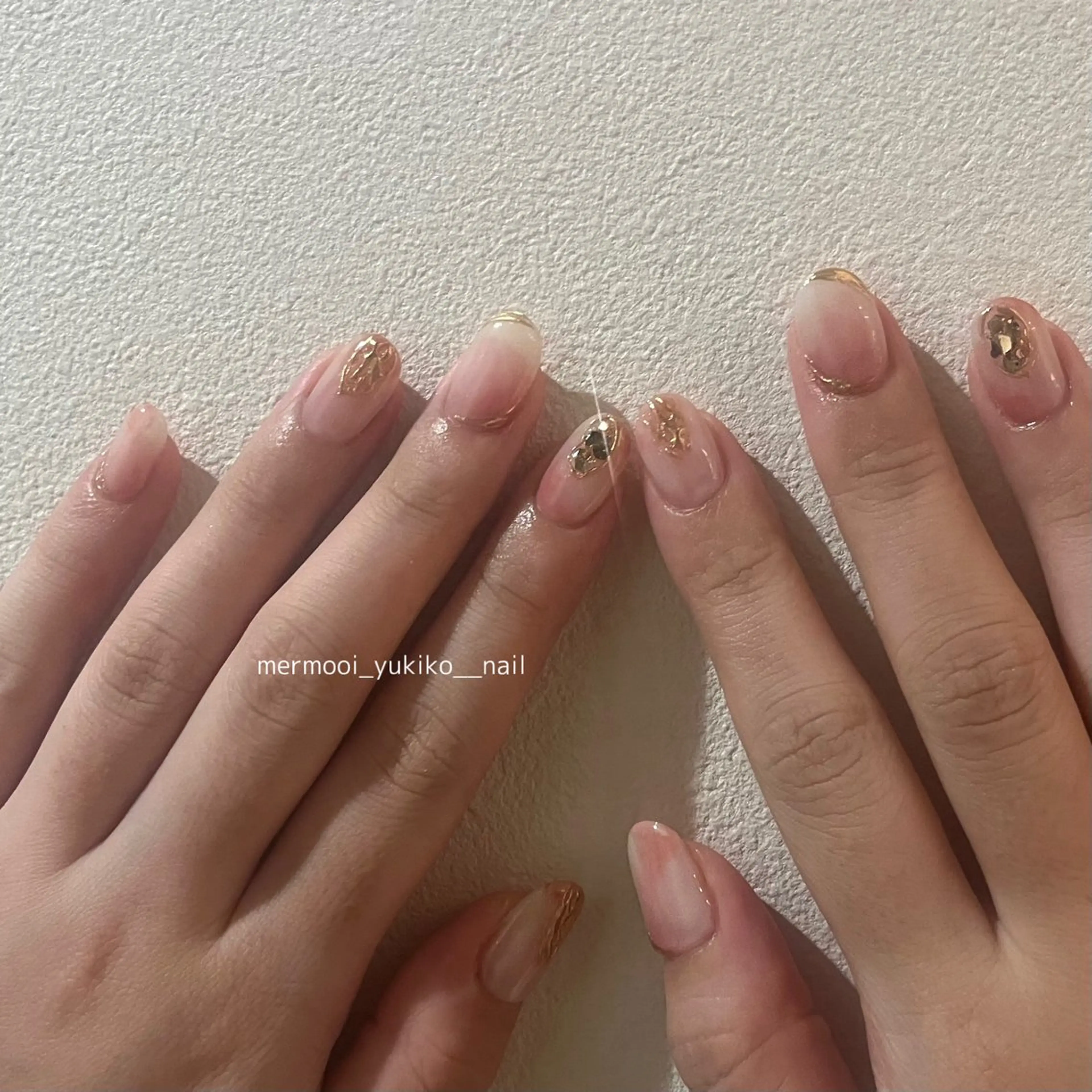 ネイル ブルー フレンチネイル ミラーネイル ニュアンスネイル オレンジ melumooi nailのネイルデザイン