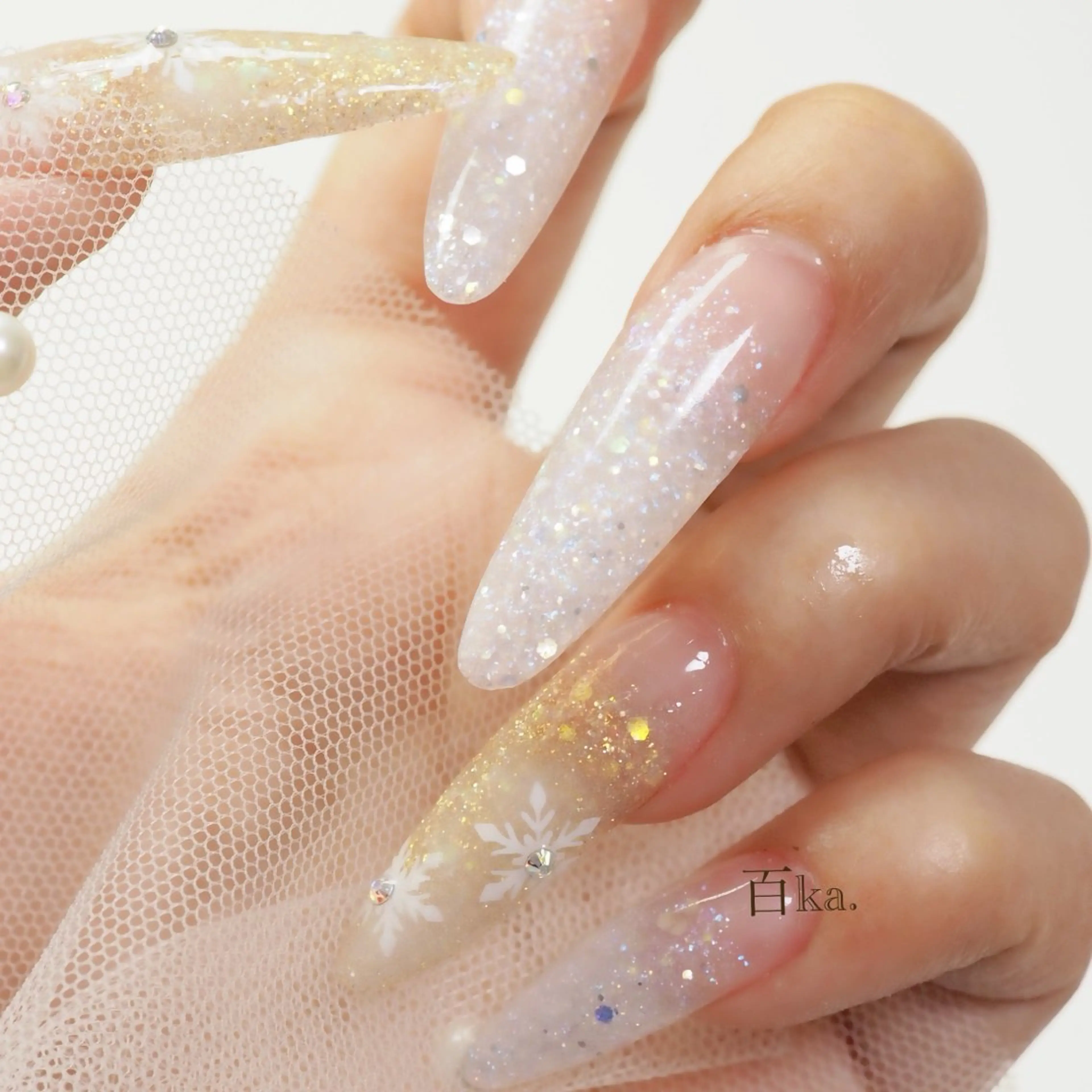 ネイル 成人式 ラメ(グリッター) ロングネイル スカルプネイル 冬ネイル and Lilyのネイルデザイン