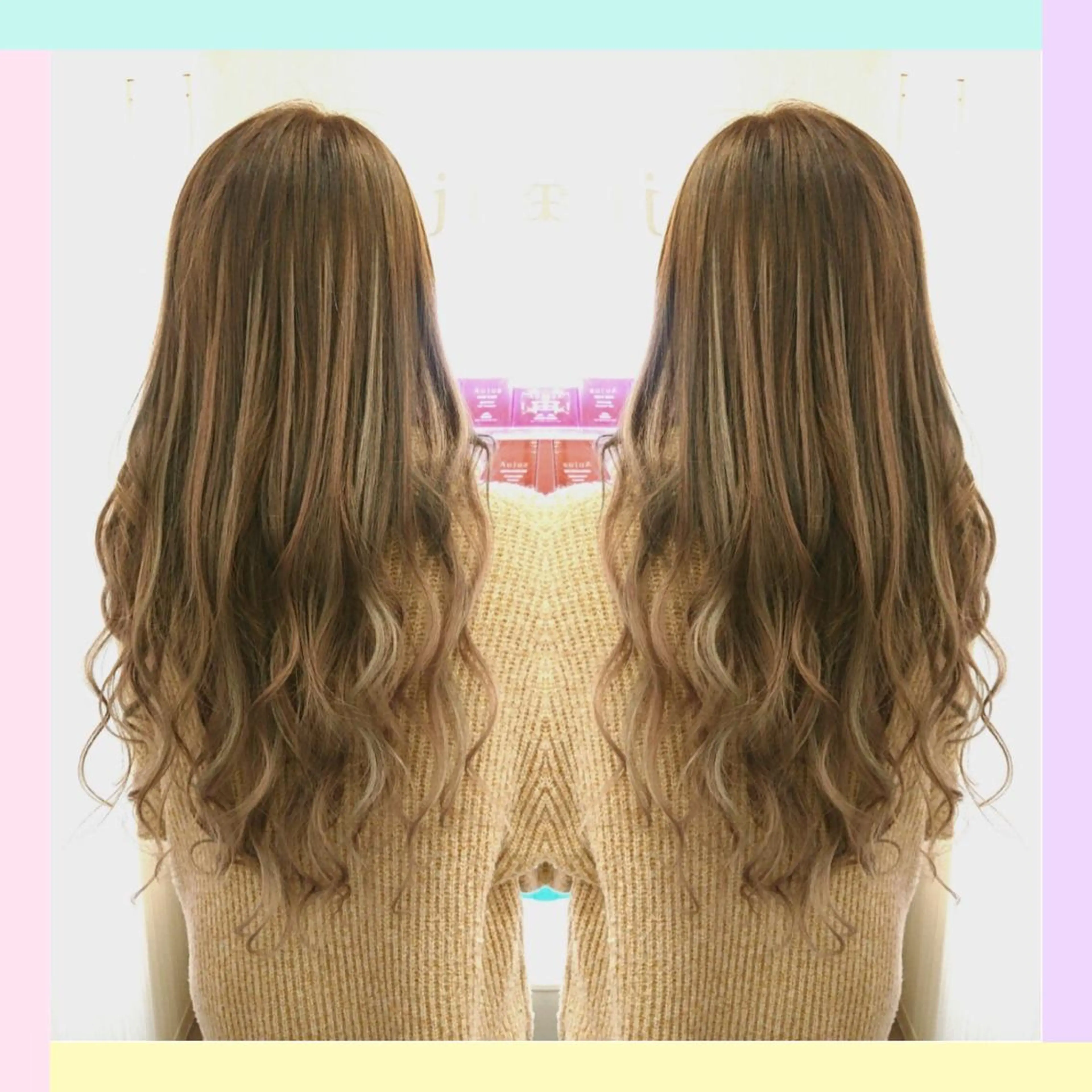 【🌺ハイトーン🌺】💓うる艶ブリーチ＋カラー+最高級人毛シールエクステ50本+内部補修トリートメントの写真