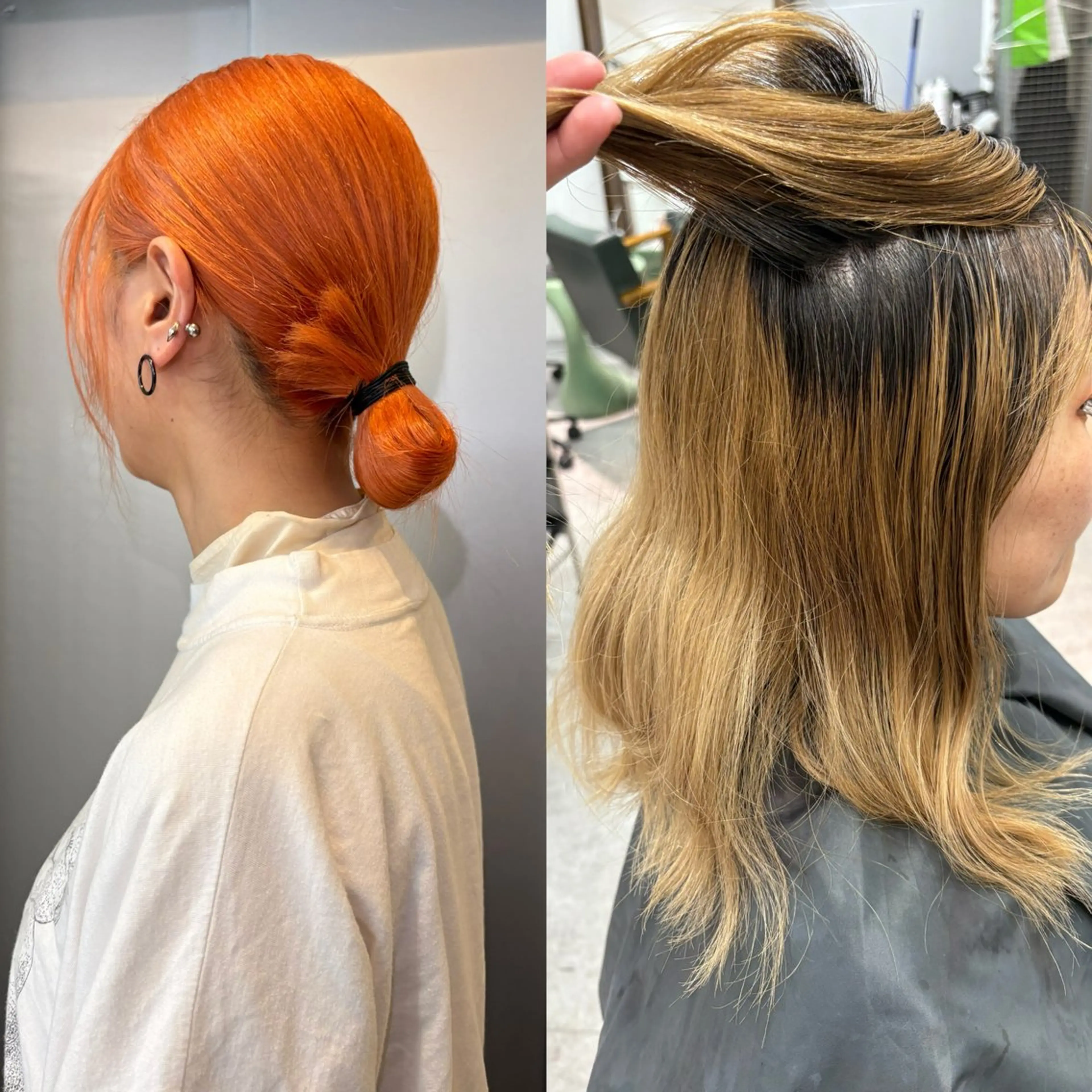 ミディアム カラー オレンジ ヘアカラー なんば🍓 似合わせカラー🐬のヘアスタイル