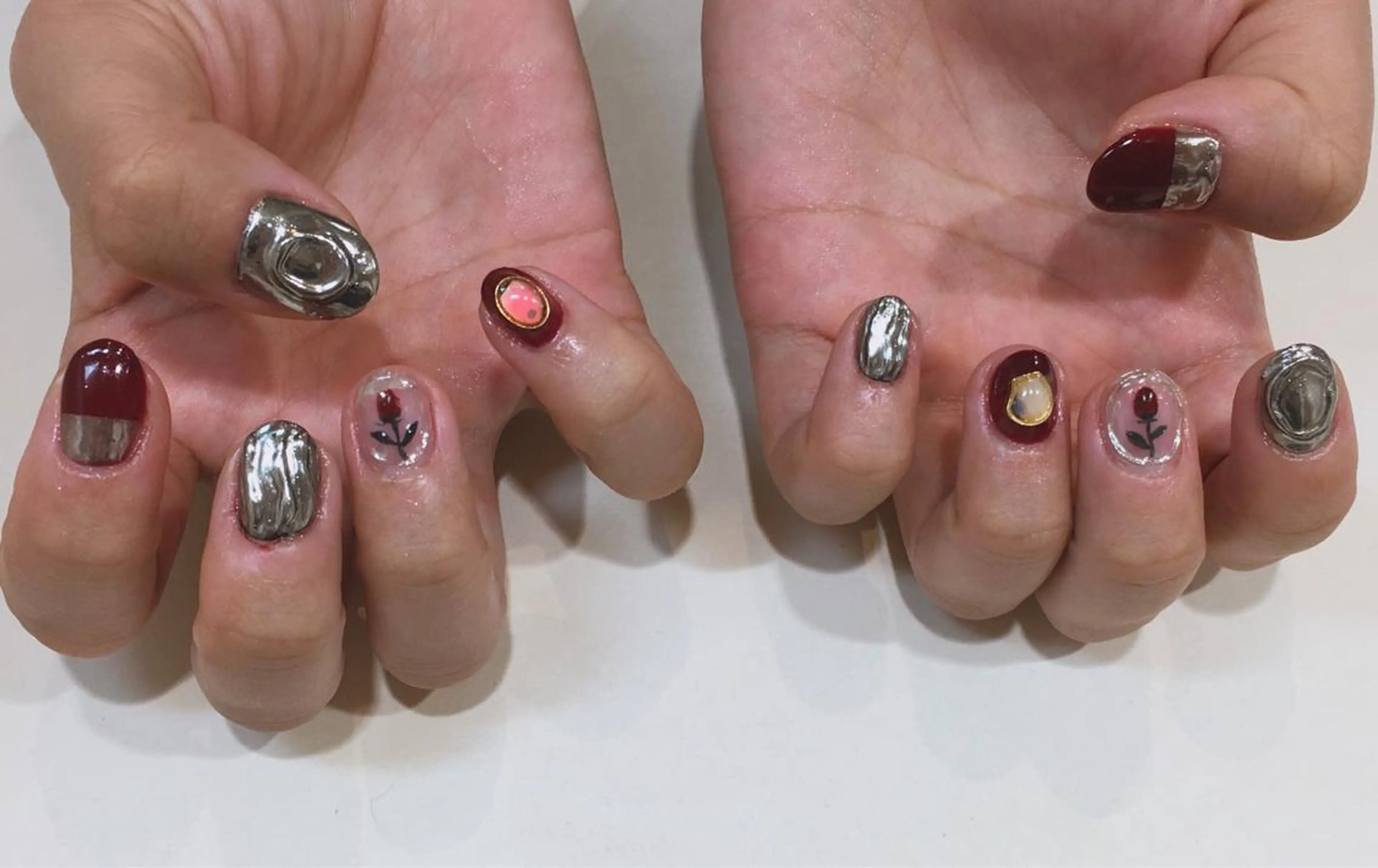 ネイル ボルドー ミラーネイル JurerEye☆ Marikoのネイルデザイン