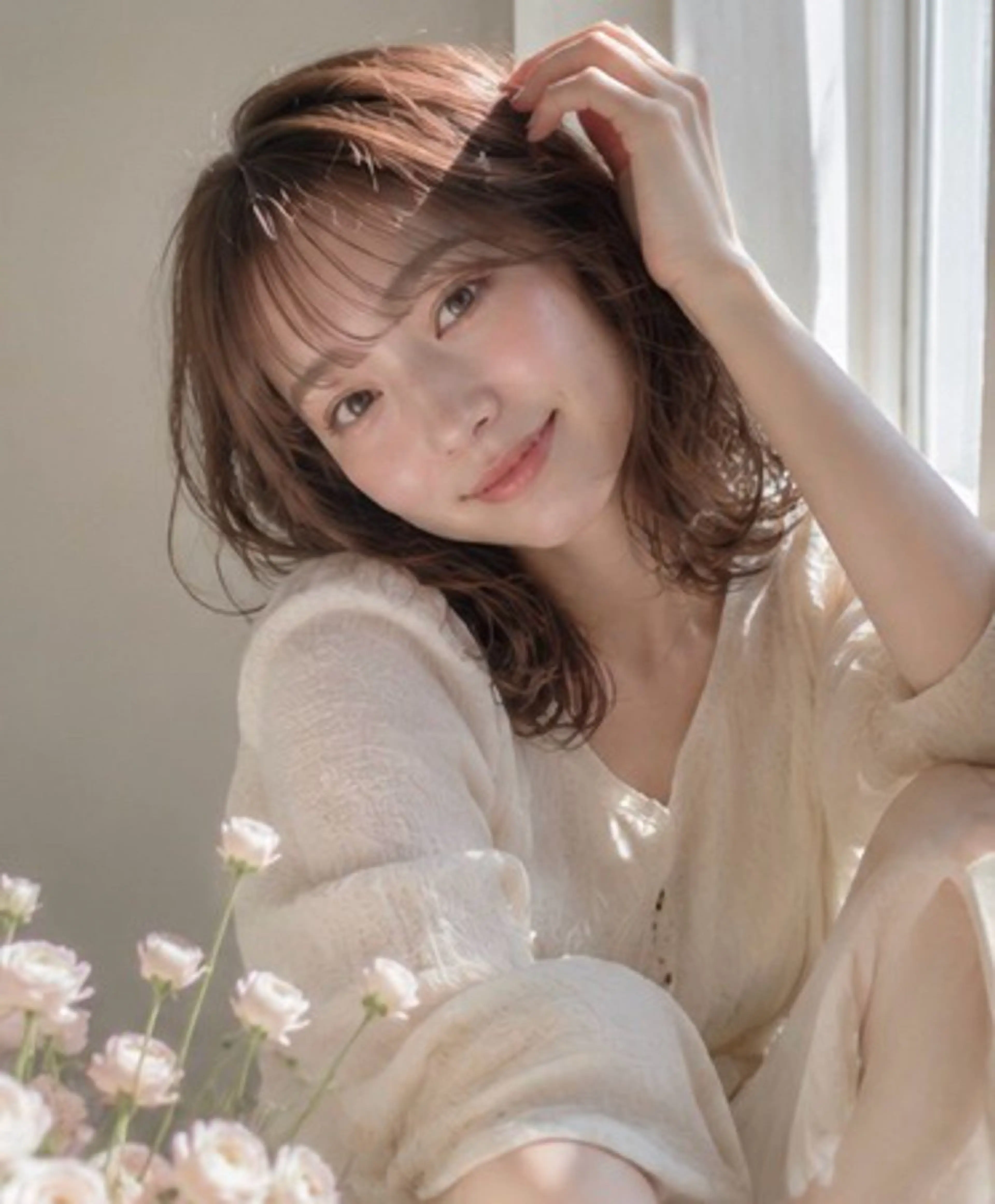 ミディアム カラー パーマ ミディアムパーマ ブラウンカラー パーマ/縮毛矯正 /かわいい/せき🫧のヘアスタイル