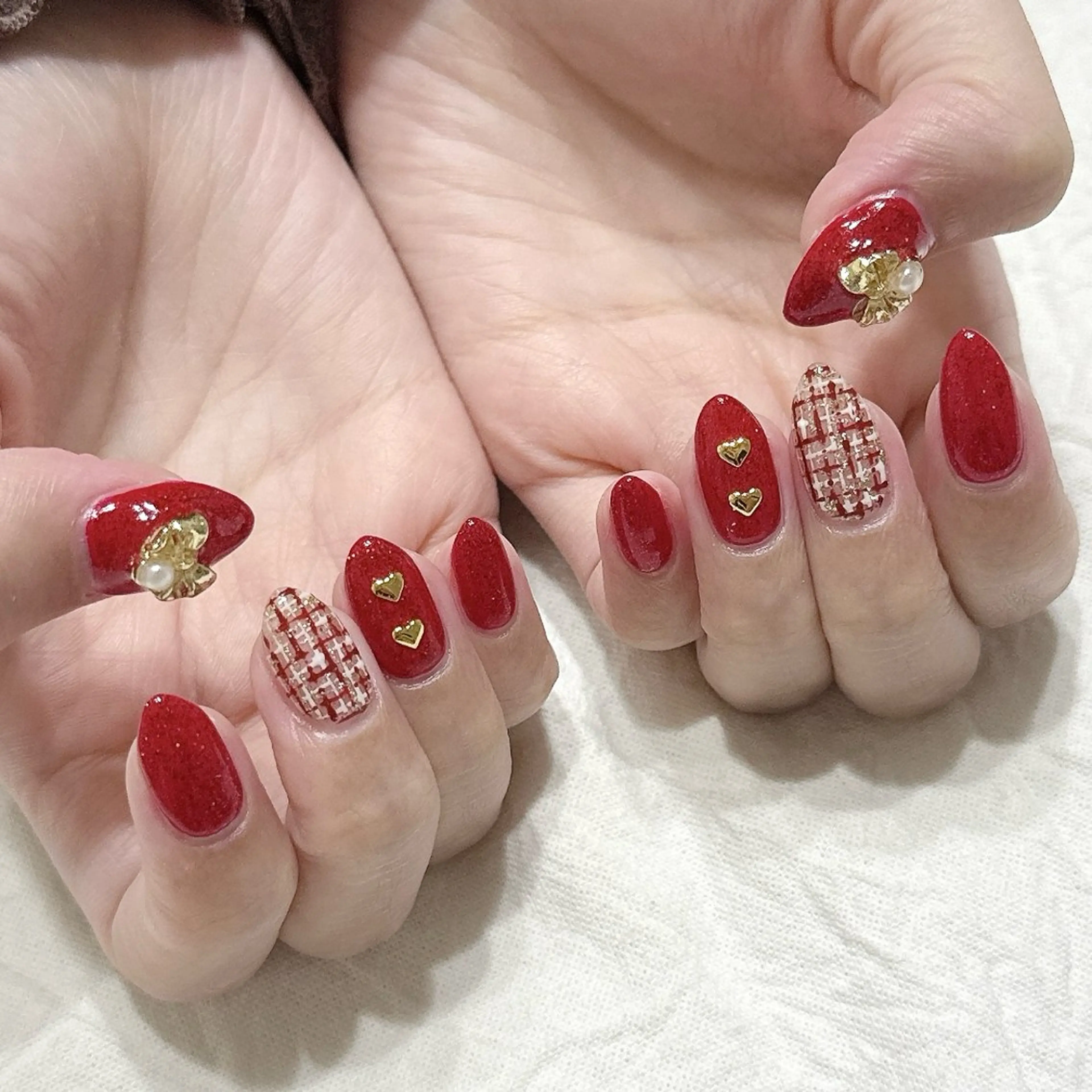 ネイル ボルドー ラメ(グリッター) 赤色 ハンドネイル peaberry nailのネイルデザイン