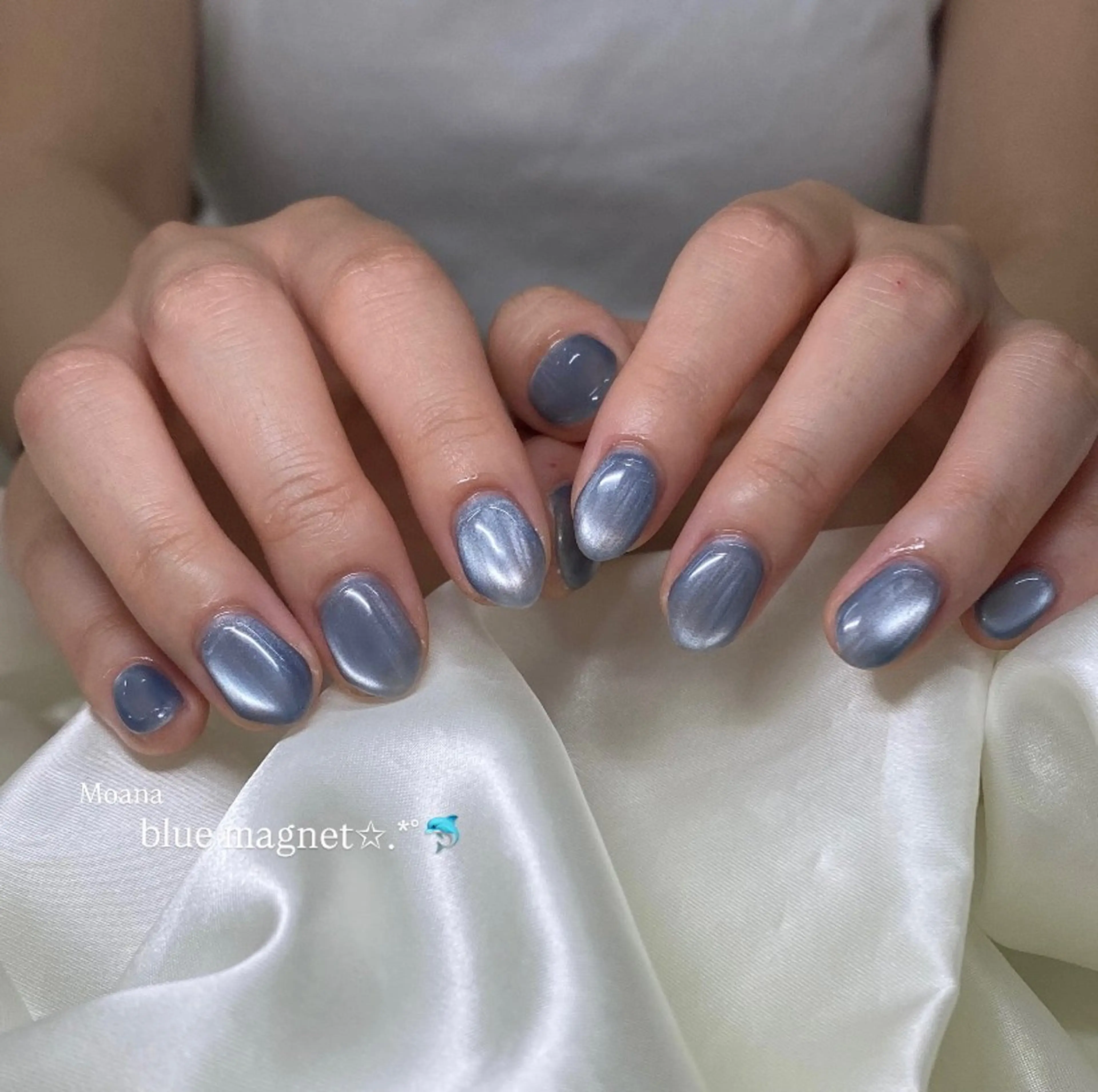 ネイル ブルー 韓国ネイル マグネットネイル 春ネイル 夏ネイル ハンドネイル Moana manamiのネイルデザイン