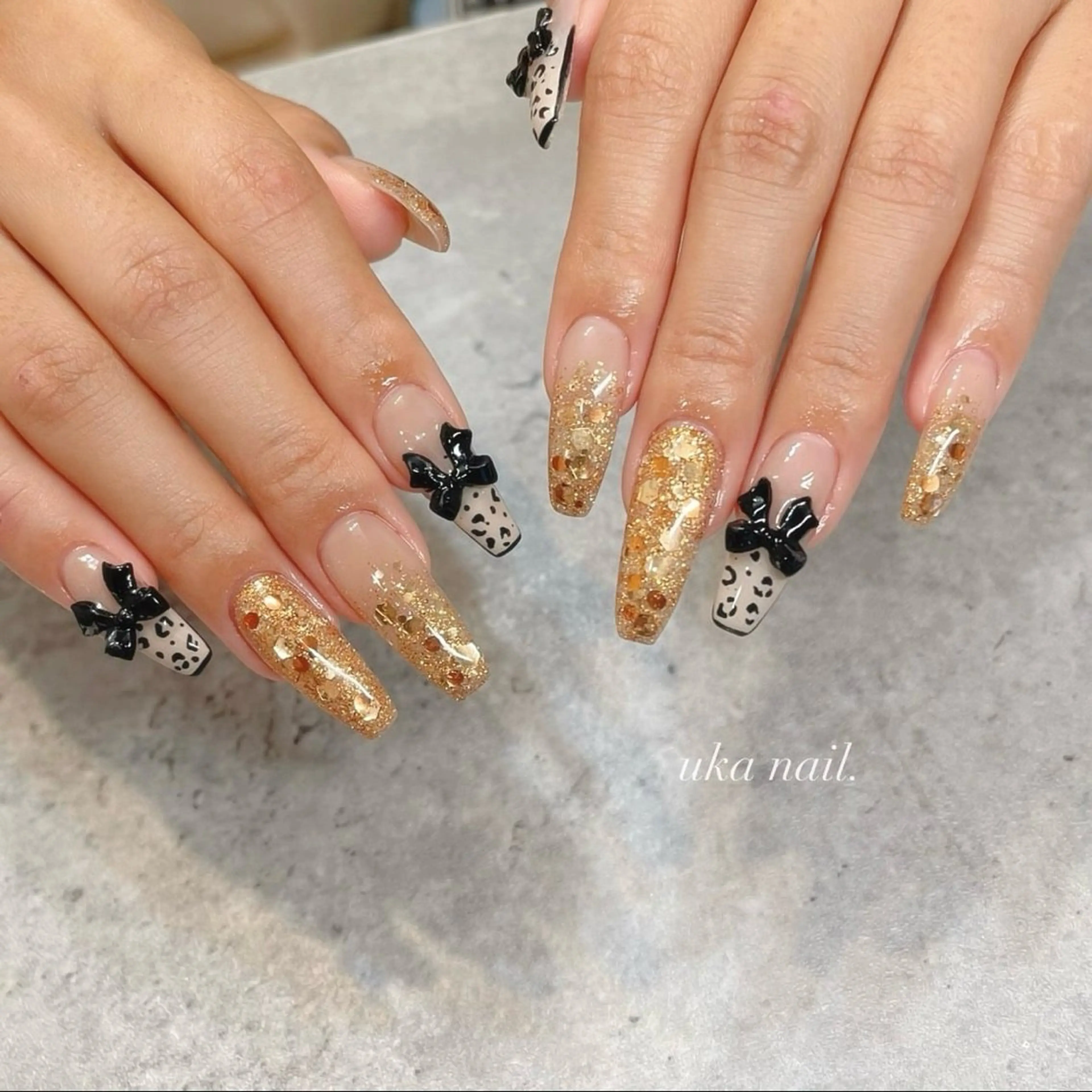 ネイル アニマル柄 リボン ハンドネイル uka nailのネイルデザイン