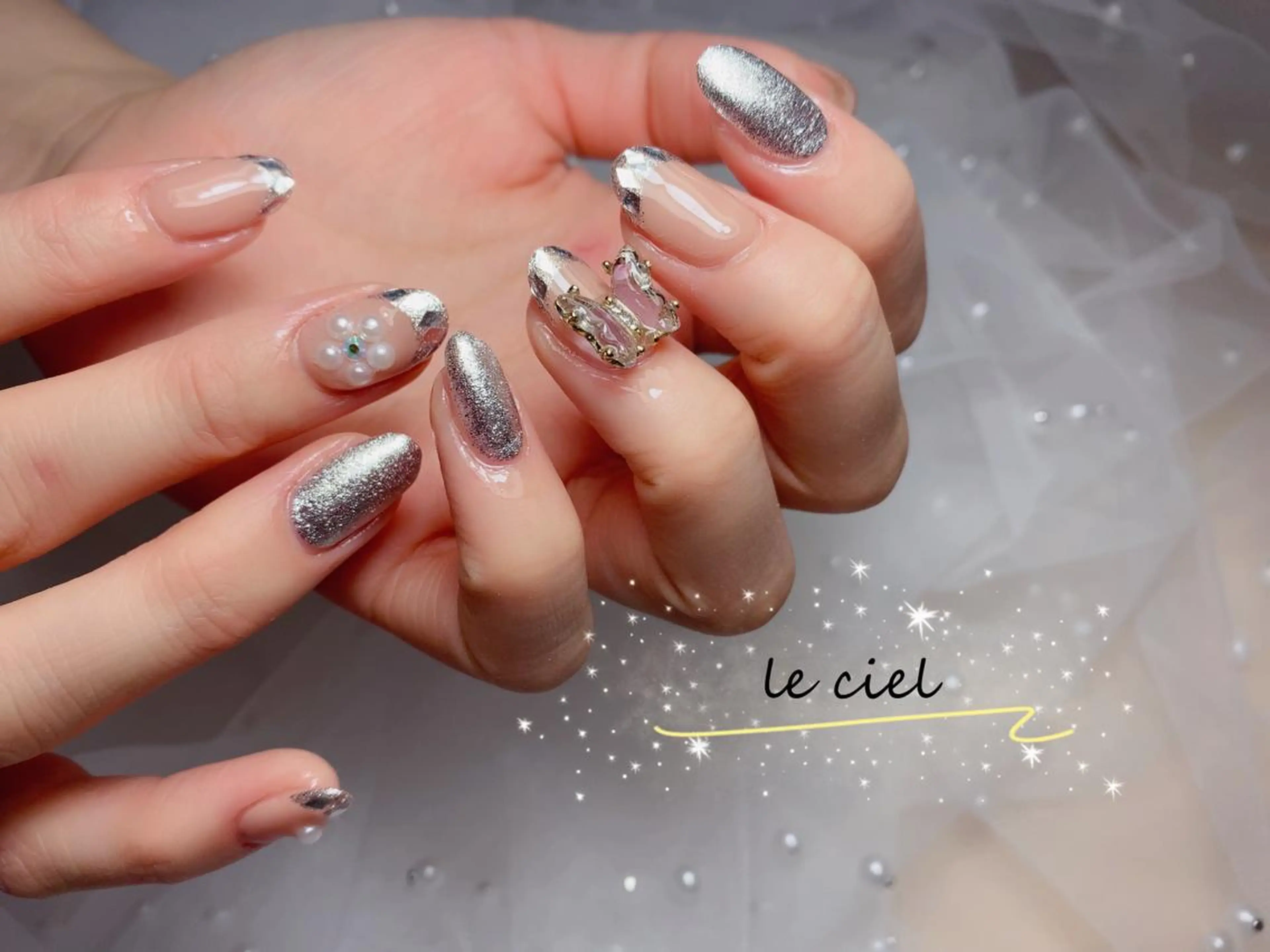 ネイル フラワーネイル フレンチネイル ガラスフレンチ 春ネイル Naka Rieのネイルデザイン