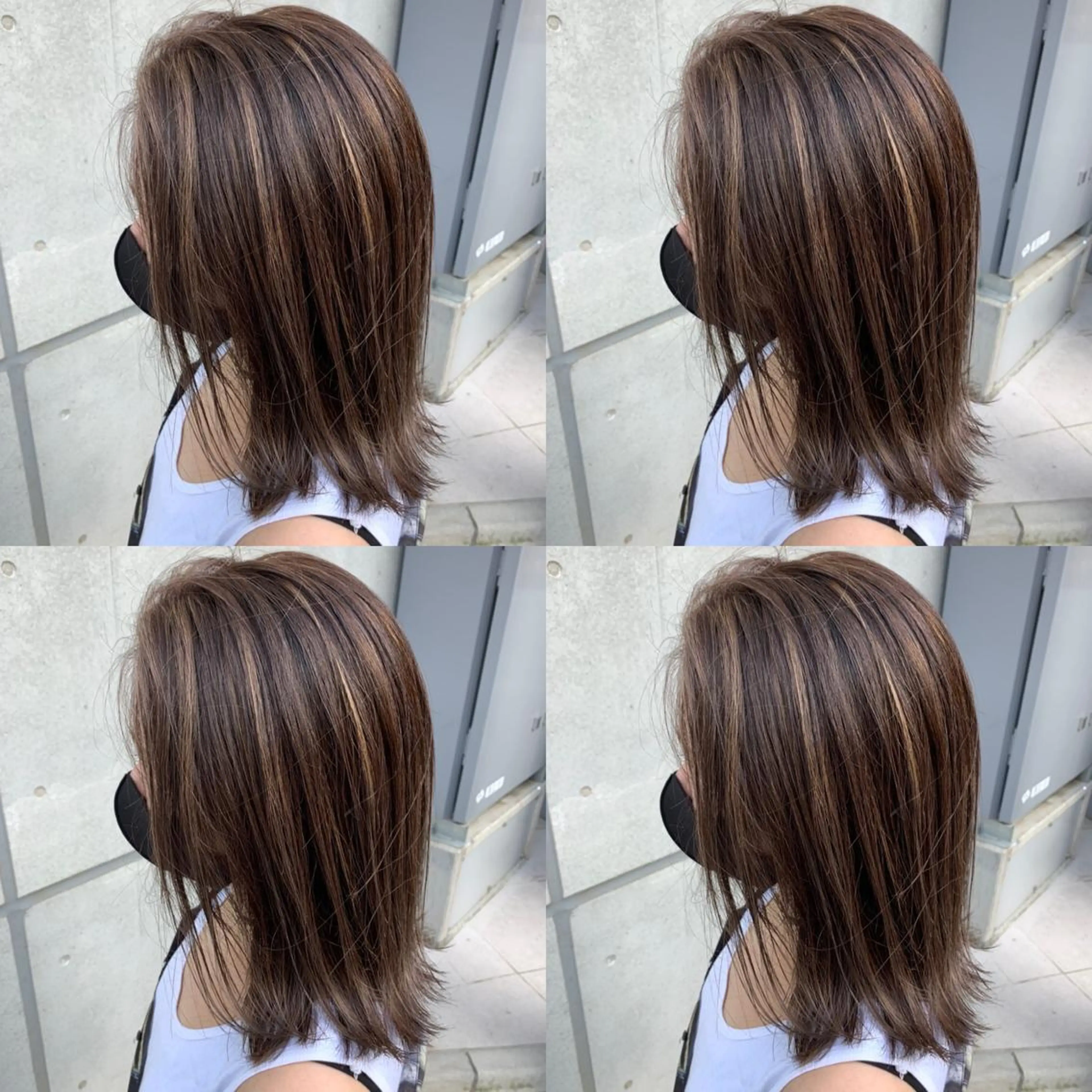 ミディアム カラー グレージュ ハイライトカラー ハイライト ✨髪質改善✖︎顔周り レイヤー✨ナカムラのヘアスタイル