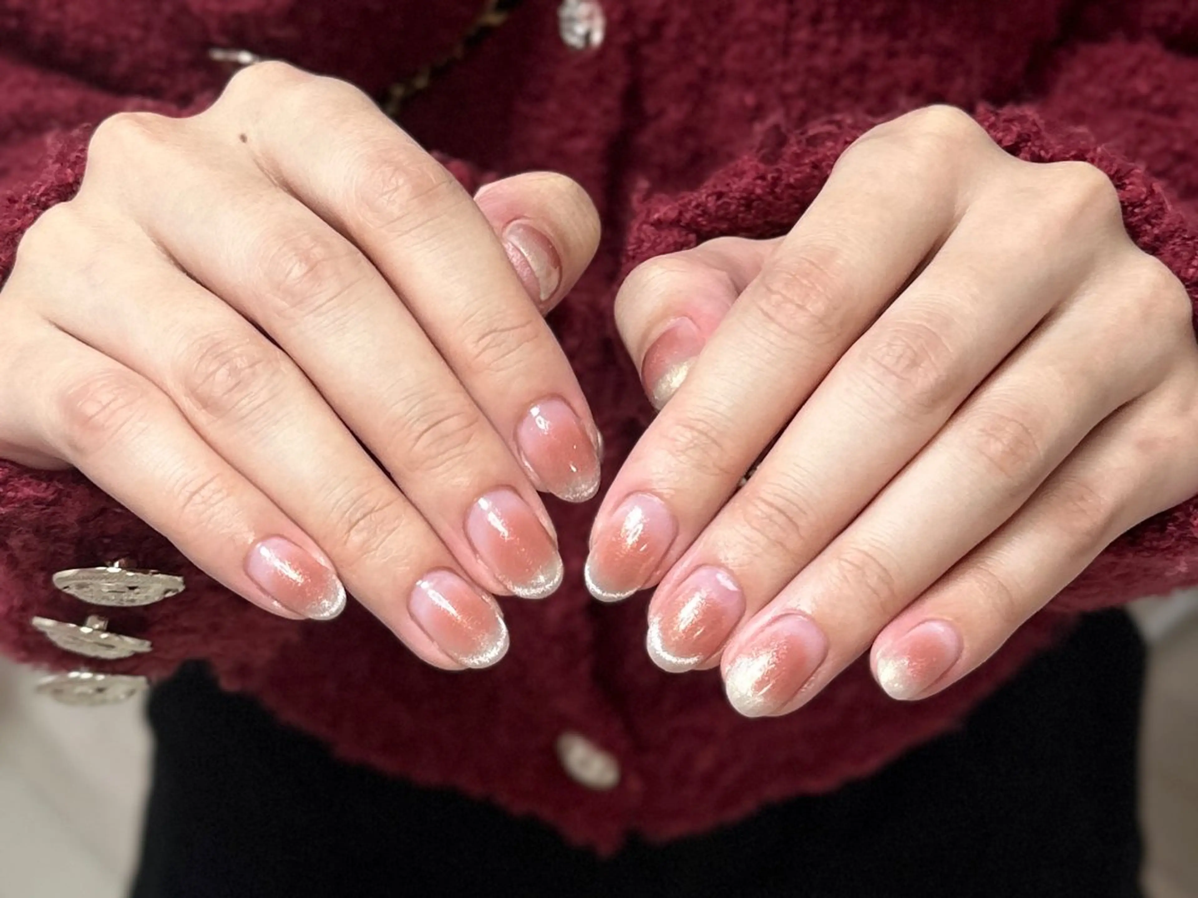 ネイル アートネイル オーロラネイル チークネイル フレンチネイル ガラスフレンチ 🎀YooLi Nail salonのネイルデザイン