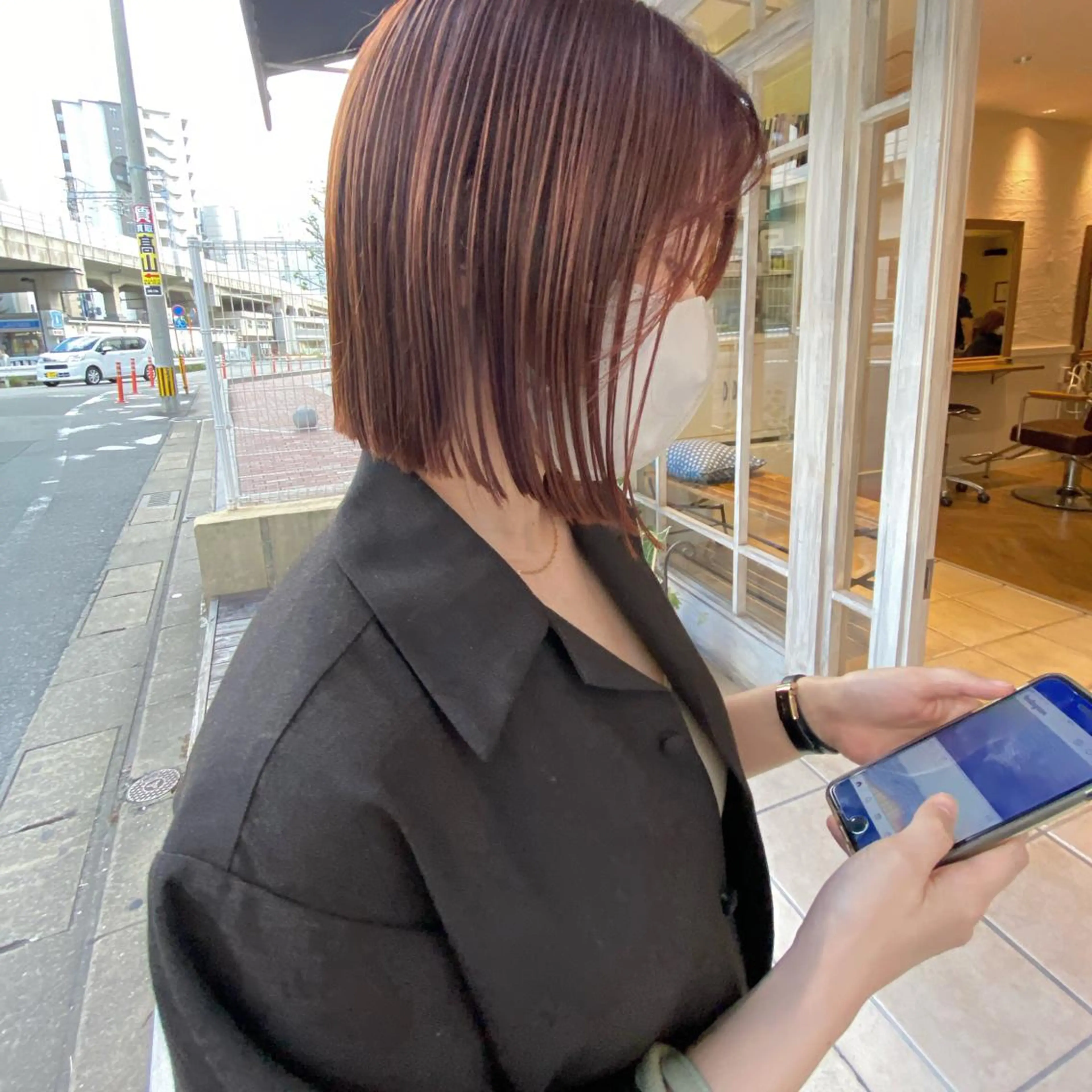 ショート カラー ブラウンカラー オレンジ オレンジブラウン ボブ カット ヘアカラー トリートメント Musiiik hairのヘアスタイル