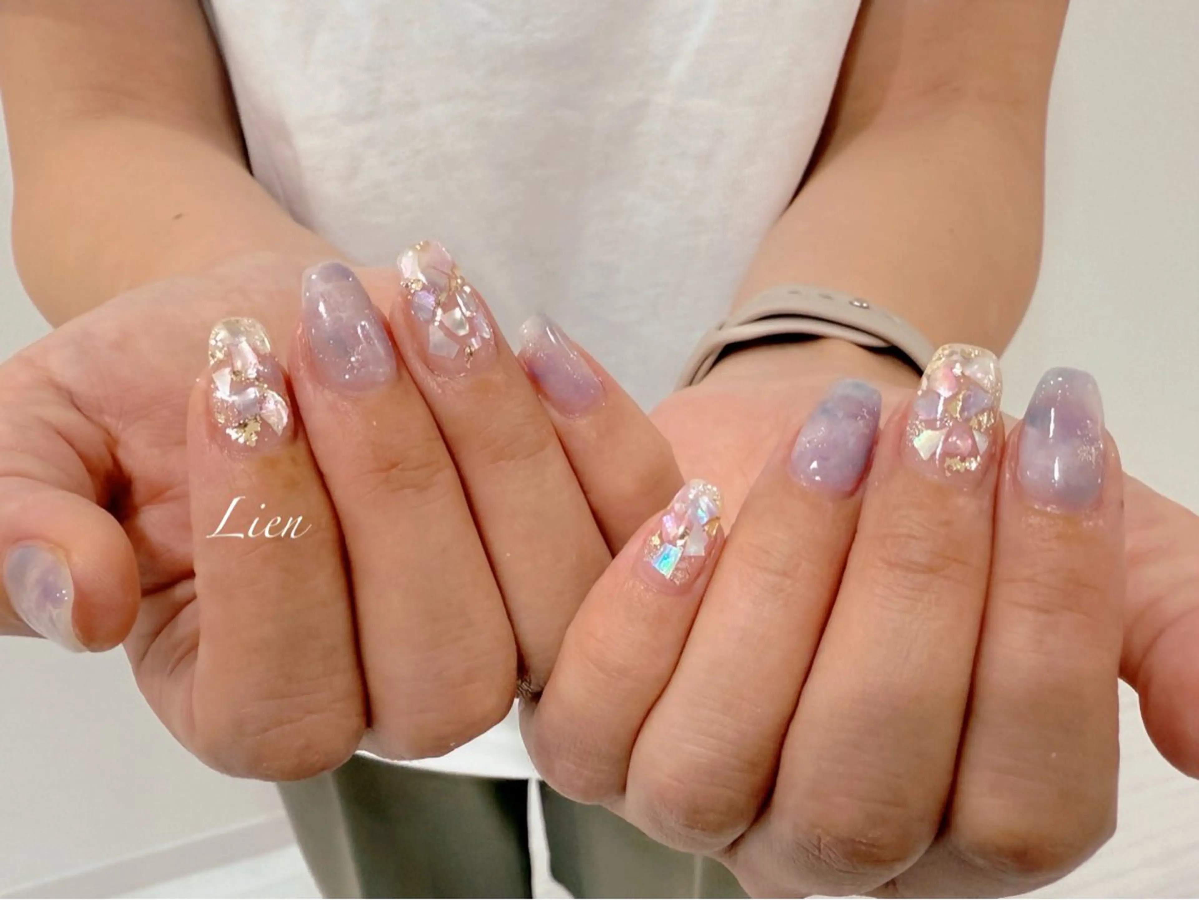 ネイル 長さ出し フットネイル フレンチネイル ジェルネイル ガラスフレンチ ハンドネイル Lien（リアン） 銀座駅6分のネイルデザイン