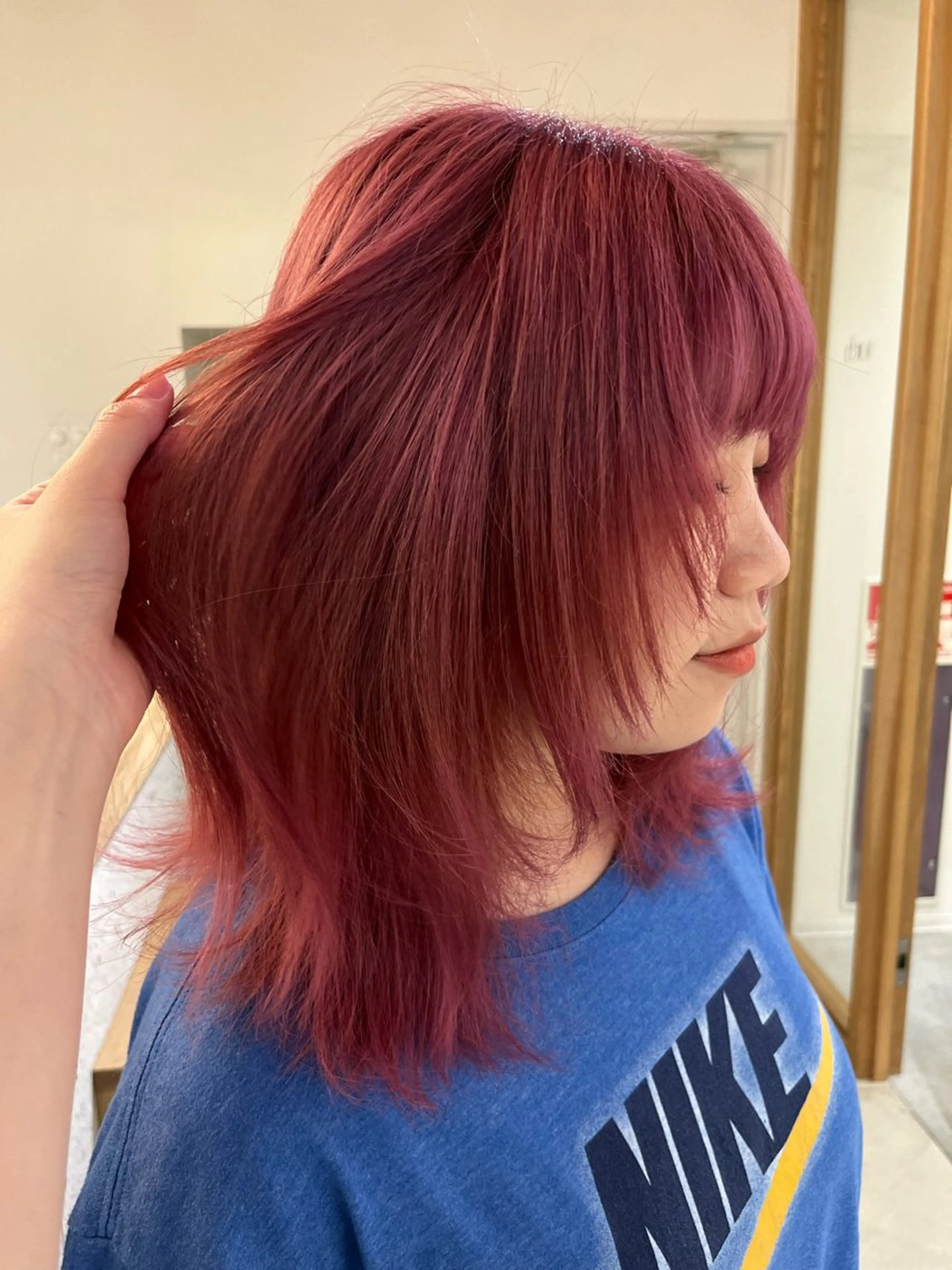 セミロング カラー ヘアアレンジ ブリーチ ピンクカラー 似合わせカット 永田 幸のヘアスタイル
