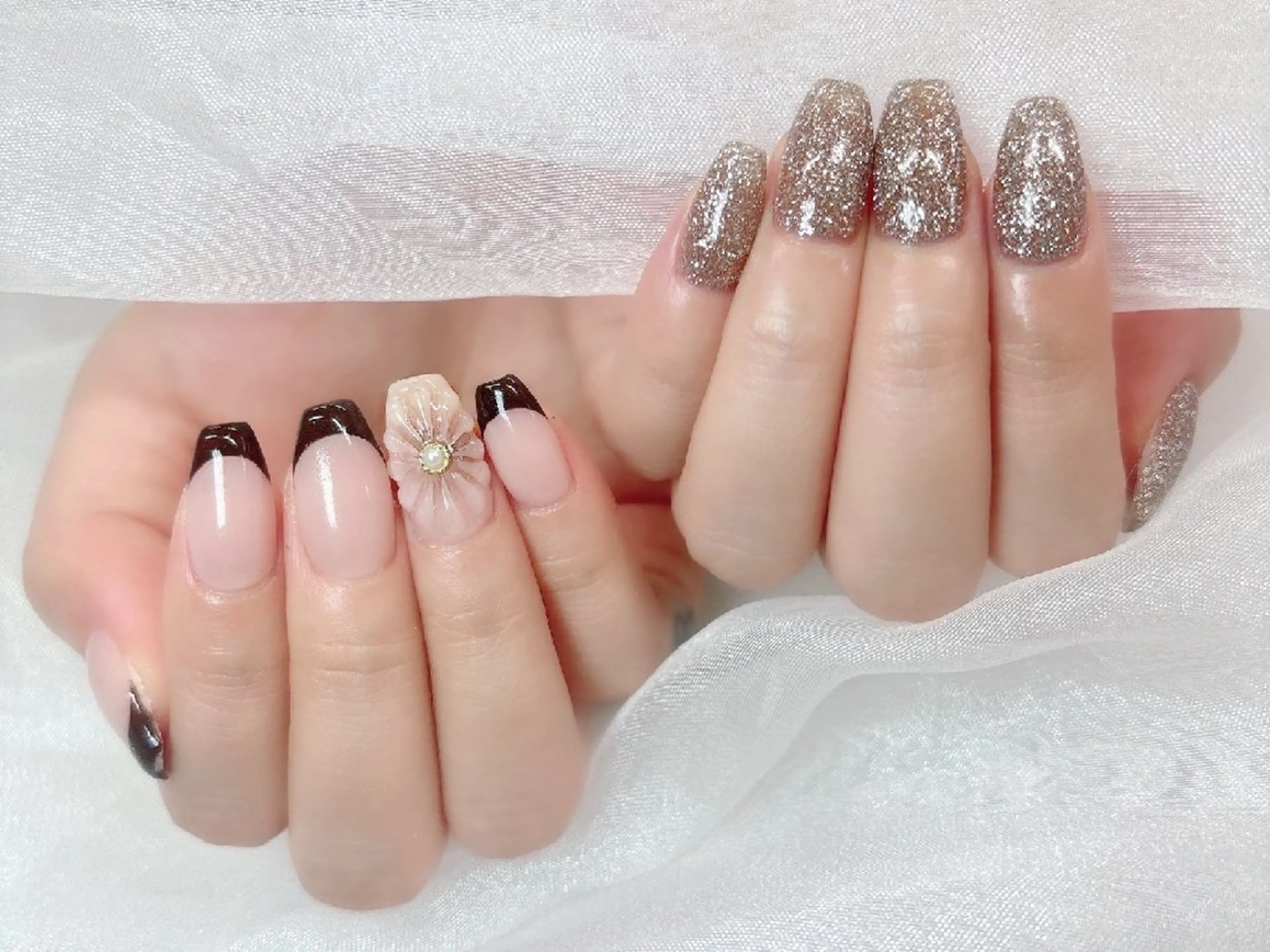 ネイル チークネイル 長さ出し フラッシュネイル フレンチネイル ジェルネイル Chouette Nailのネイルデザイン