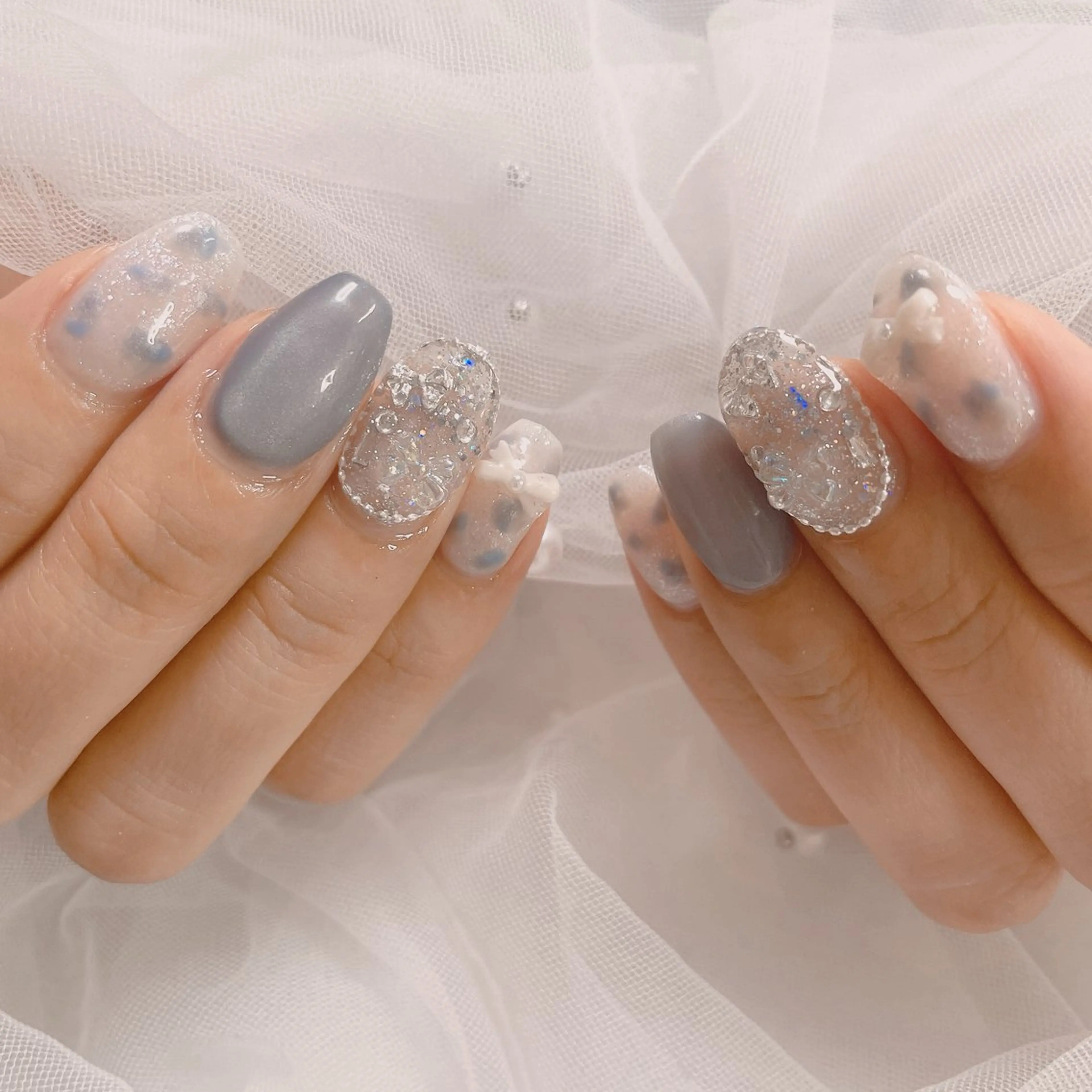 ネイル ブルー キラキラネイル マグネットネイル ハンドネイル ネイルサロン なっちゃん(古千谷)のネイルデザイン