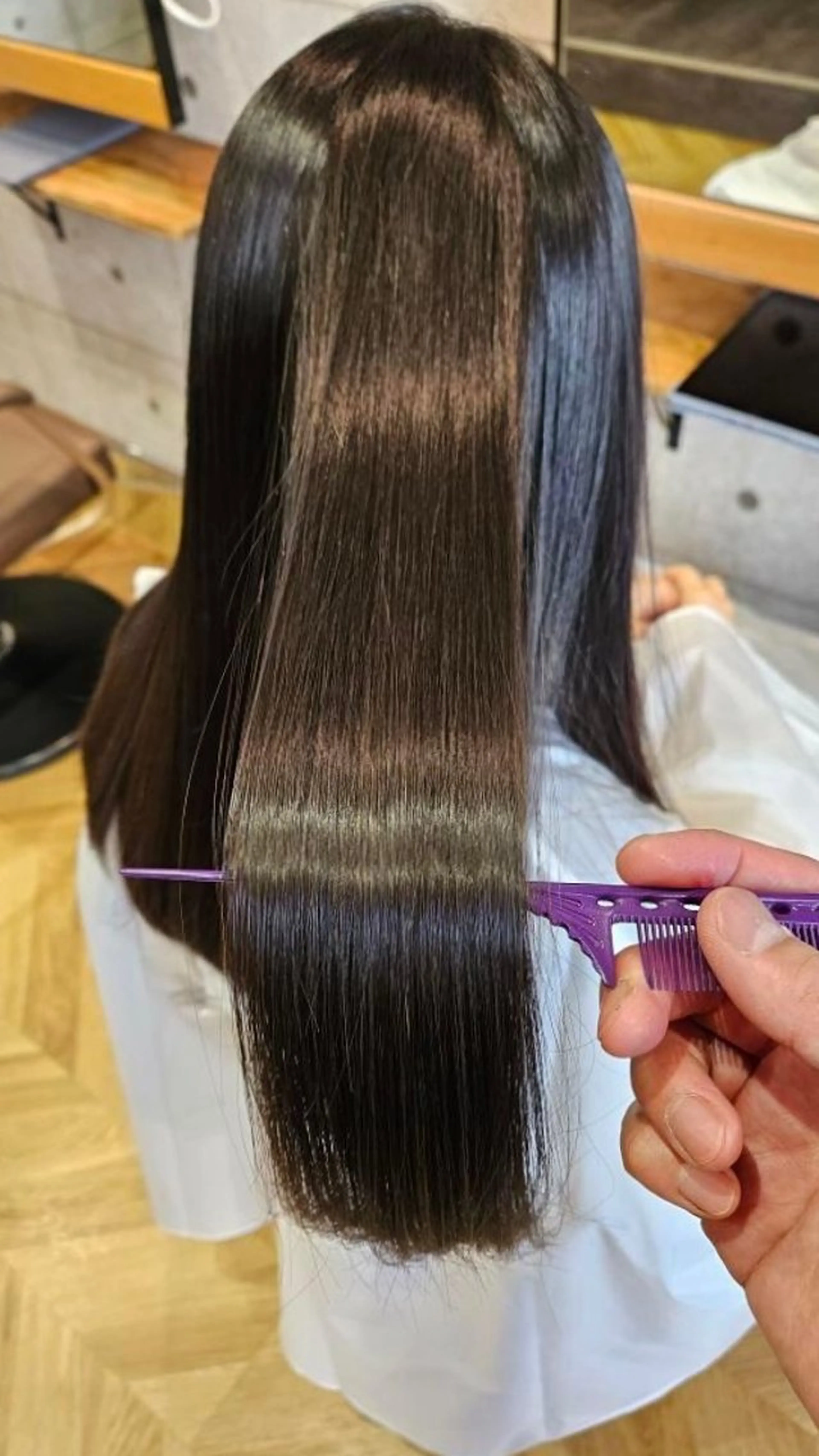 ロング 酸性ストレート カット 縮毛矯正 トリートメント 根岸 進のヘアスタイル