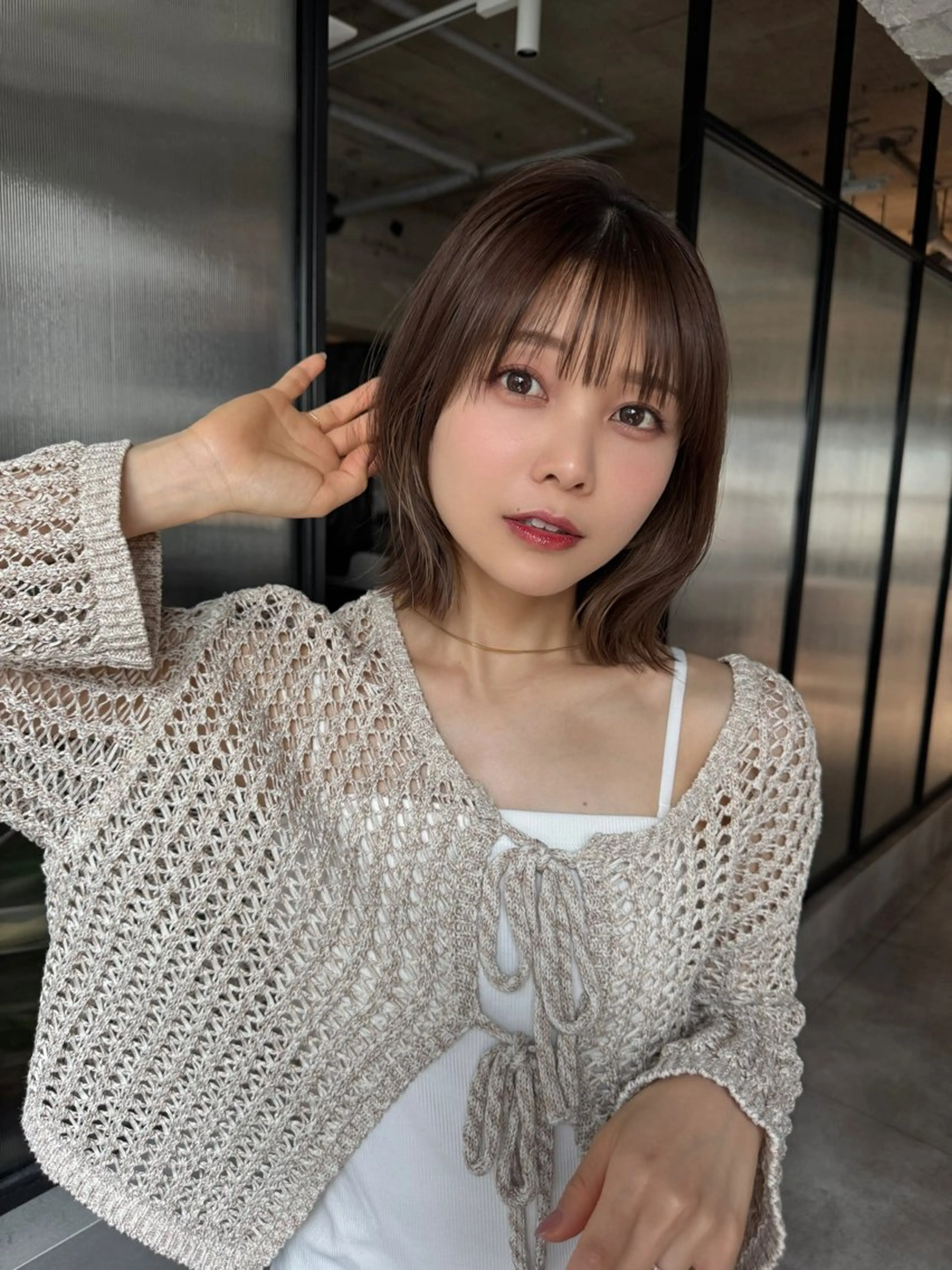 ミディアム ボブ くびれヘア 顔周りカット カット ヘアカラー トリートメント ボブ/地毛風縮毛矯正 茉青🤍新宿代々木のヘアスタイル