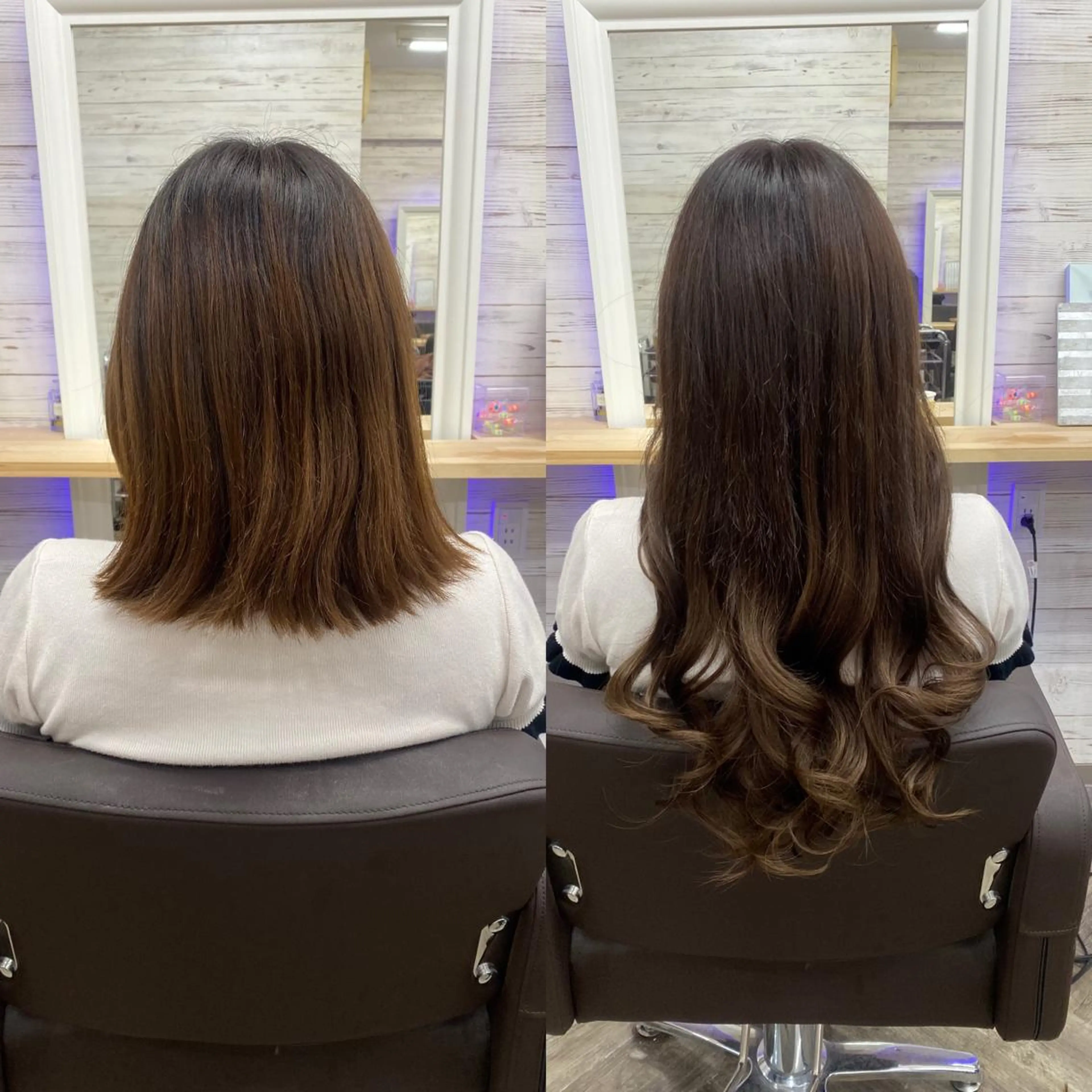 セミロング カラー ヘアアレンジ アイブロウ ショートボブ 編み込みエクステ シールエクステ セミロングパーマ バレイヤージュ LAVENDIA 初音のヘアスタイル