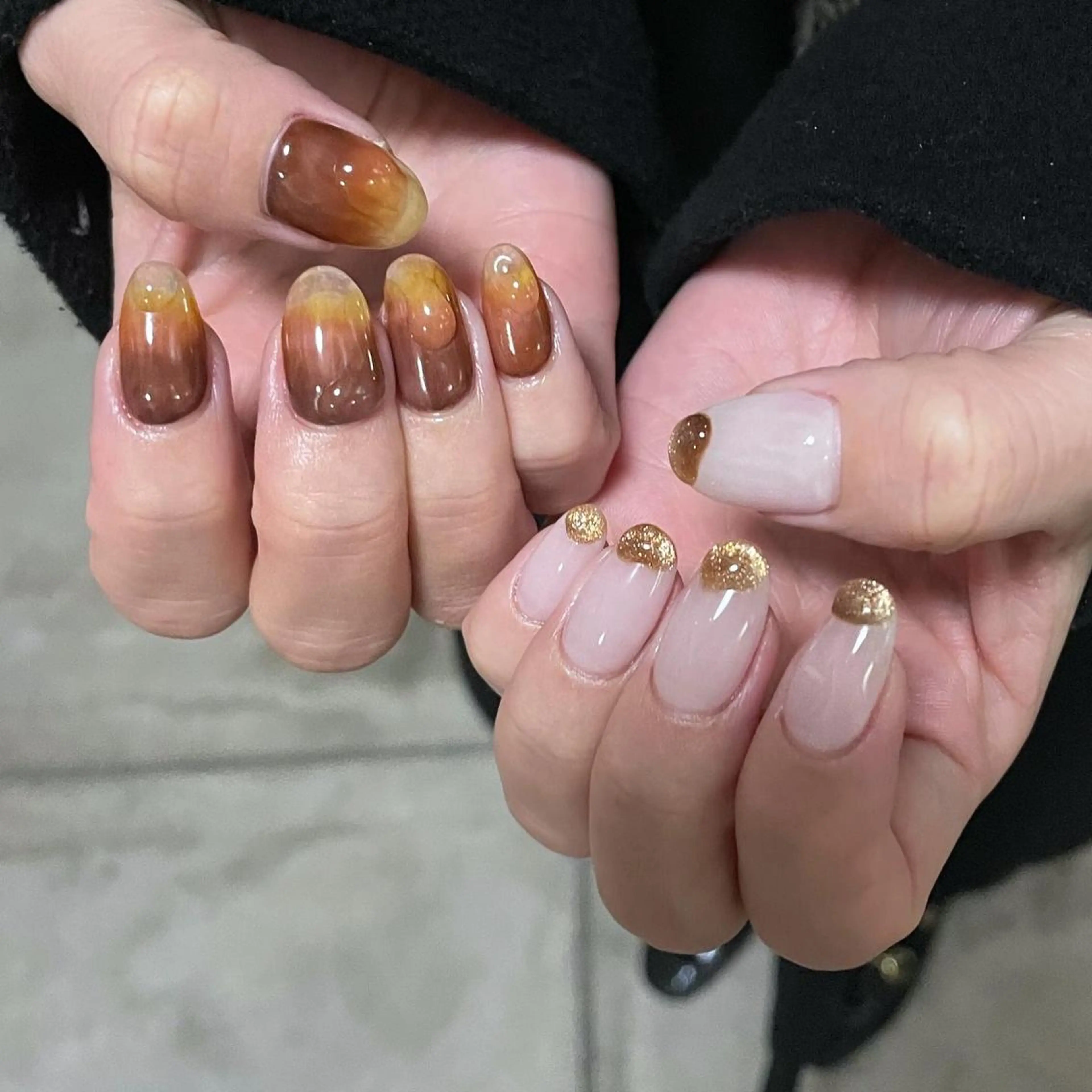 ネイル ブラウン カジュアル ゴールド グラデーション マグネットネイル ハンドネイル ハンドケア lylynail YUUKAのネイルデザイン