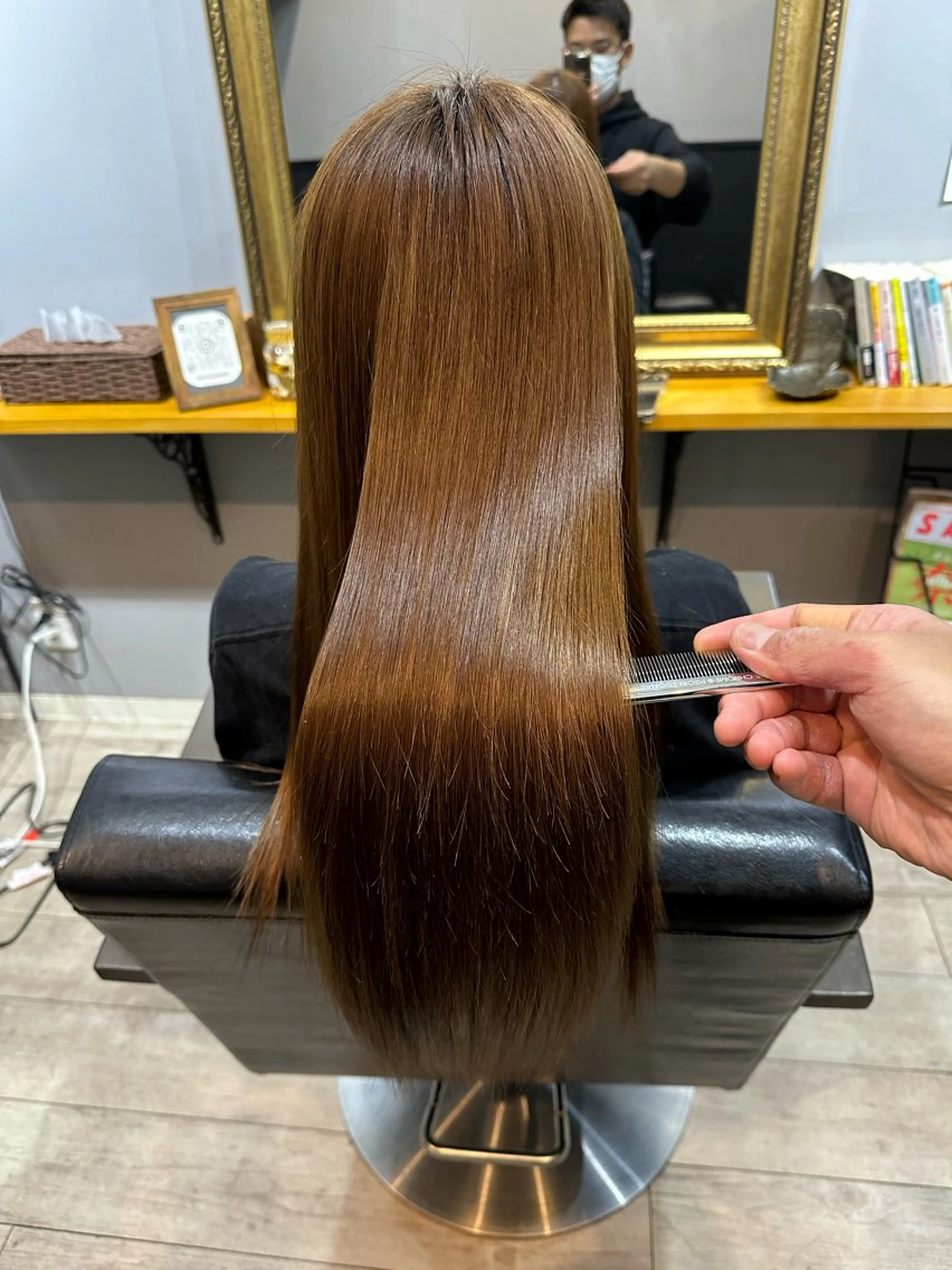 ロング パーマ カット 縮毛矯正 渡辺俊介 暗髪カラー /美髪矯正/髪質改善のヘアスタイル