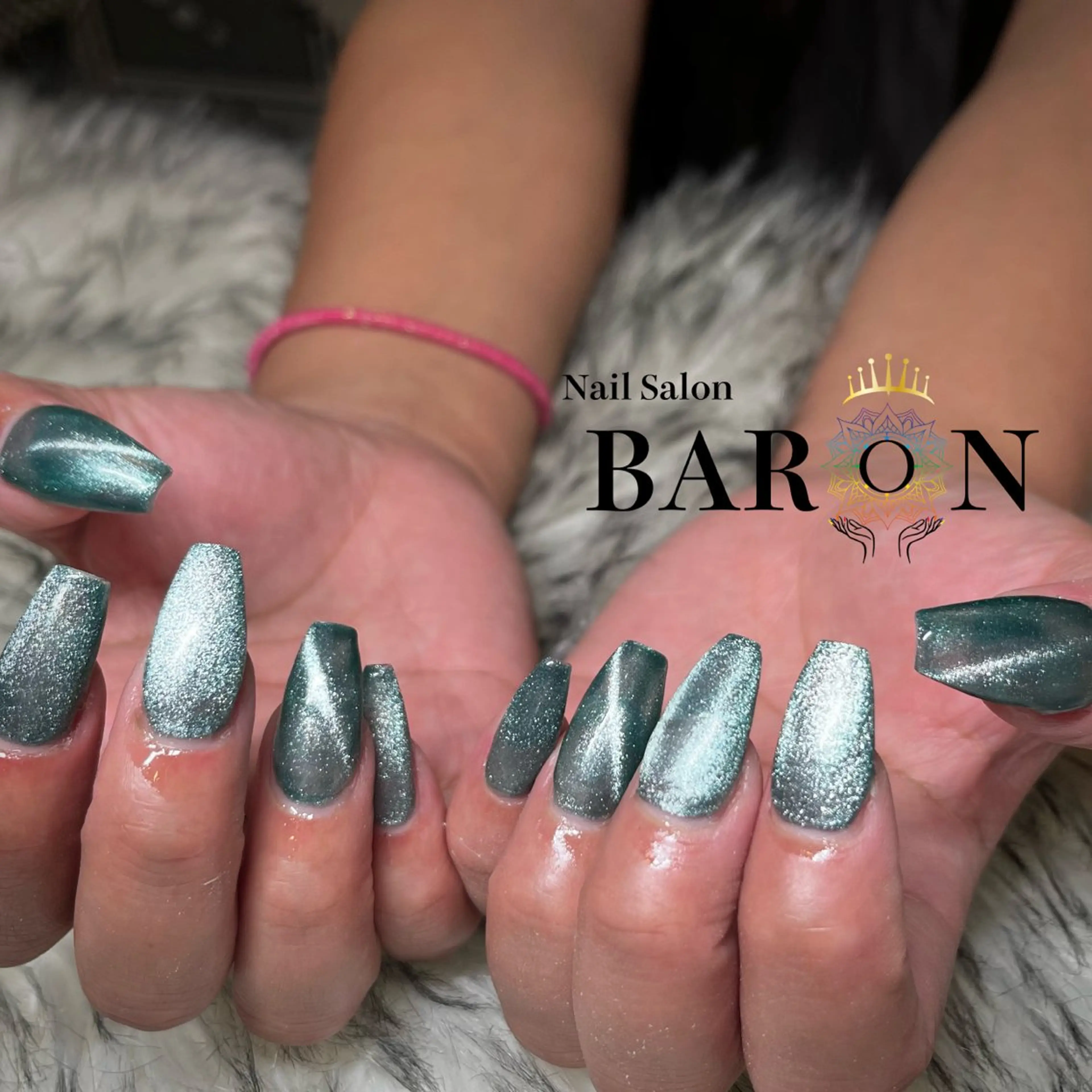 ネイル フラッシュネイル グリーン マグネットネイル ハンドネイル ☆SAKI☆ BARON 店長のネイルデザイン