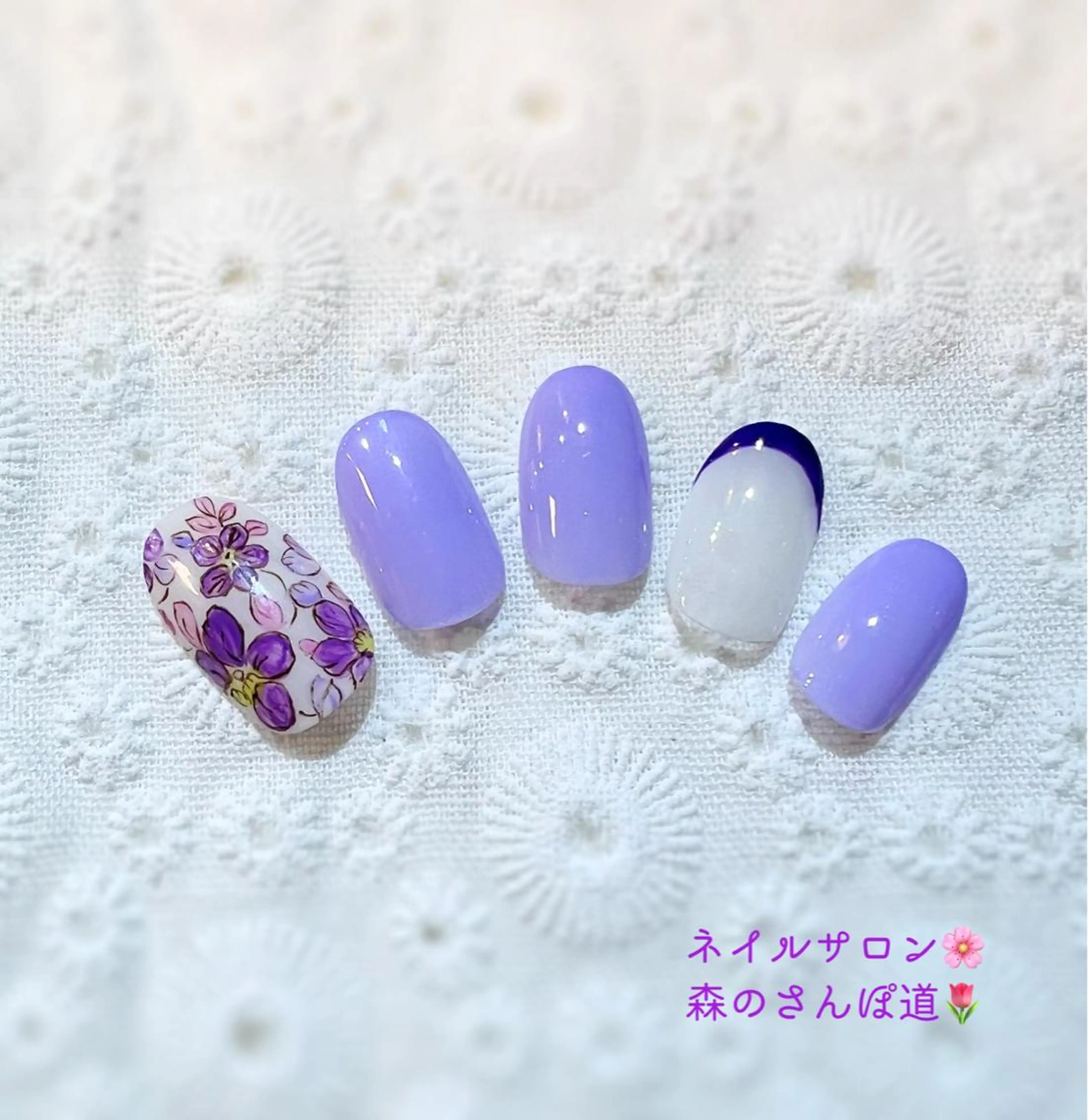 ネイル カジュアル ジェルネイル ガーリー ショートネイル 春ネイル 森のさんぽ道所属・ショートネイル 森のさんぽ道のネイルデザイン